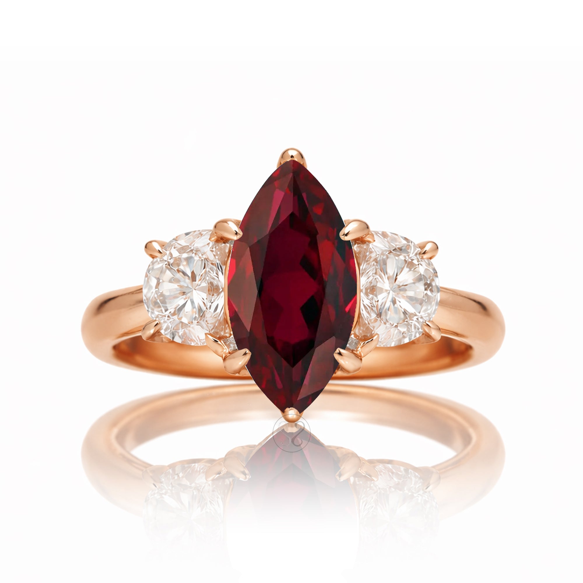 The Claire Marquise Cut Ruby Half Moon Ring