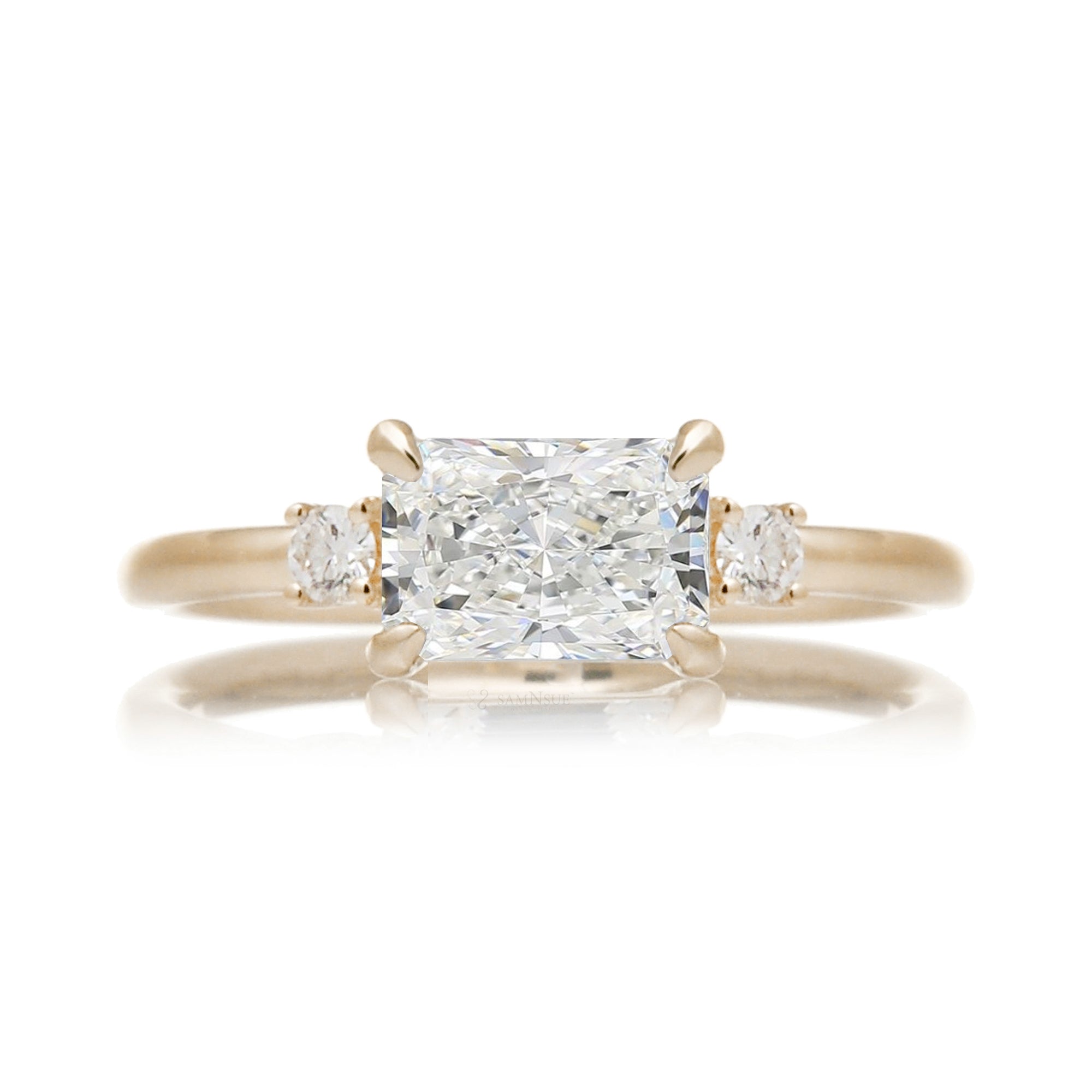 east-west radiant cut lab-grown diamond threestone ring