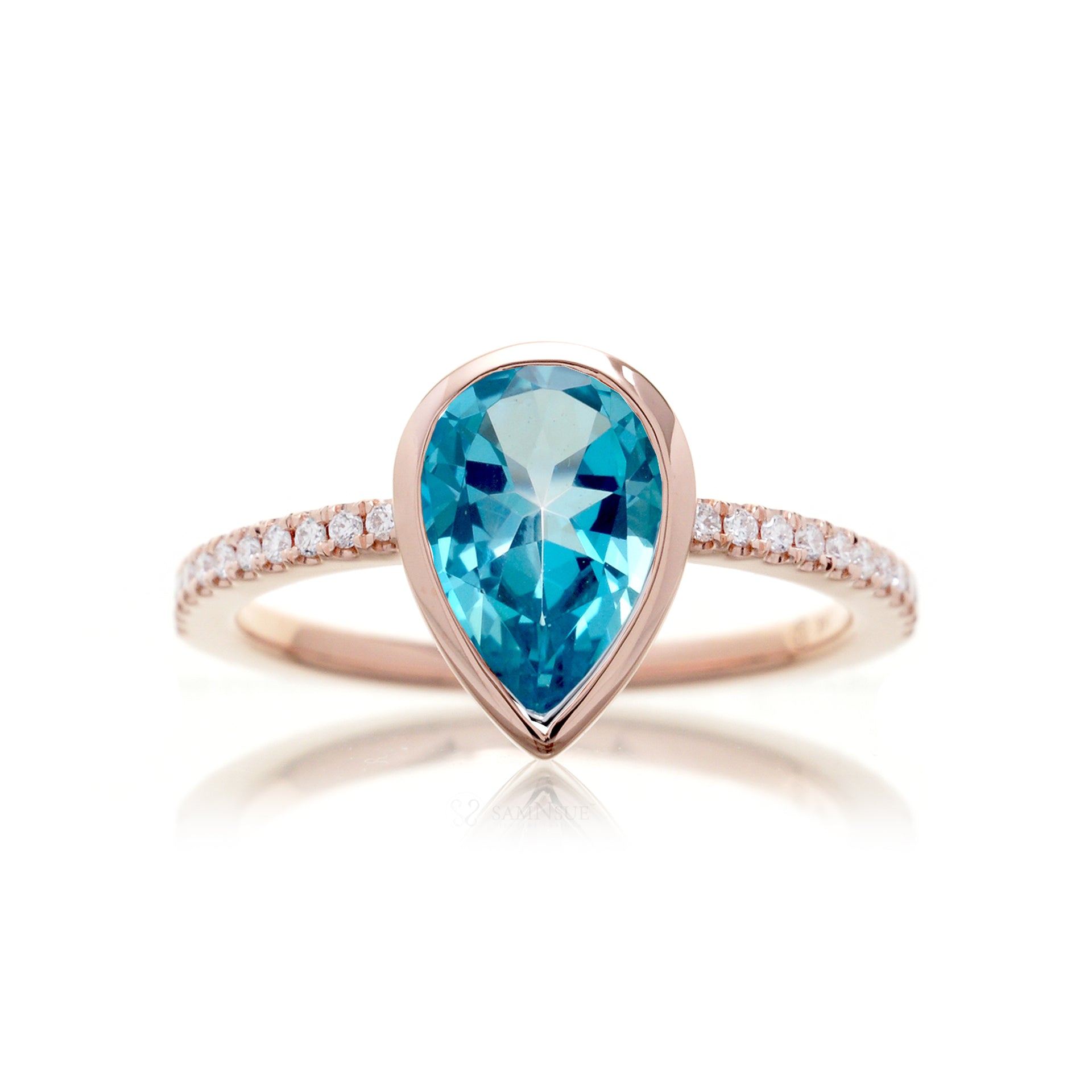 The Beverly Pear Swiss Blue Topaz Bezel Set Ring