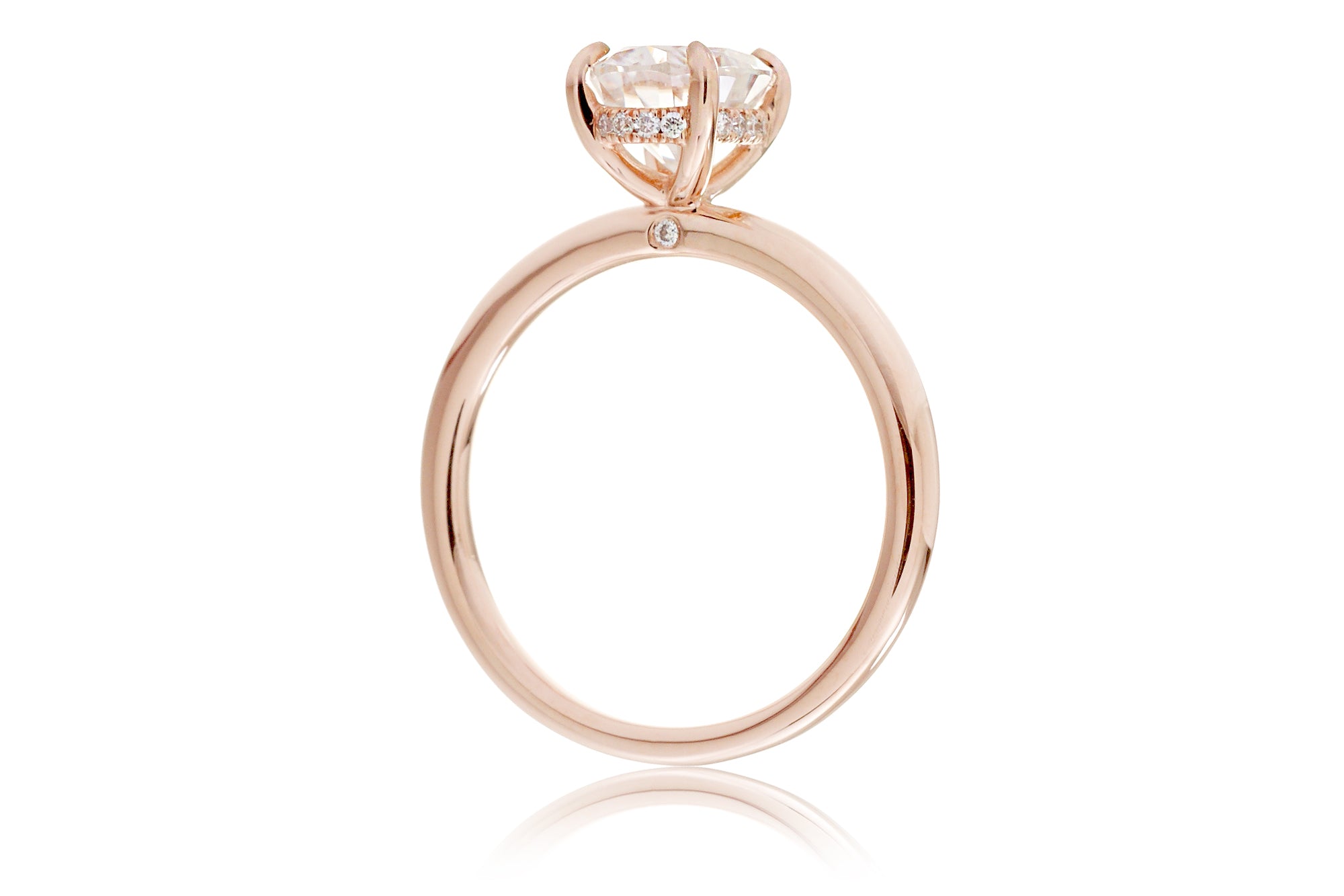 Moissanite solitaire engagement ring hidden halo solid band rose gold