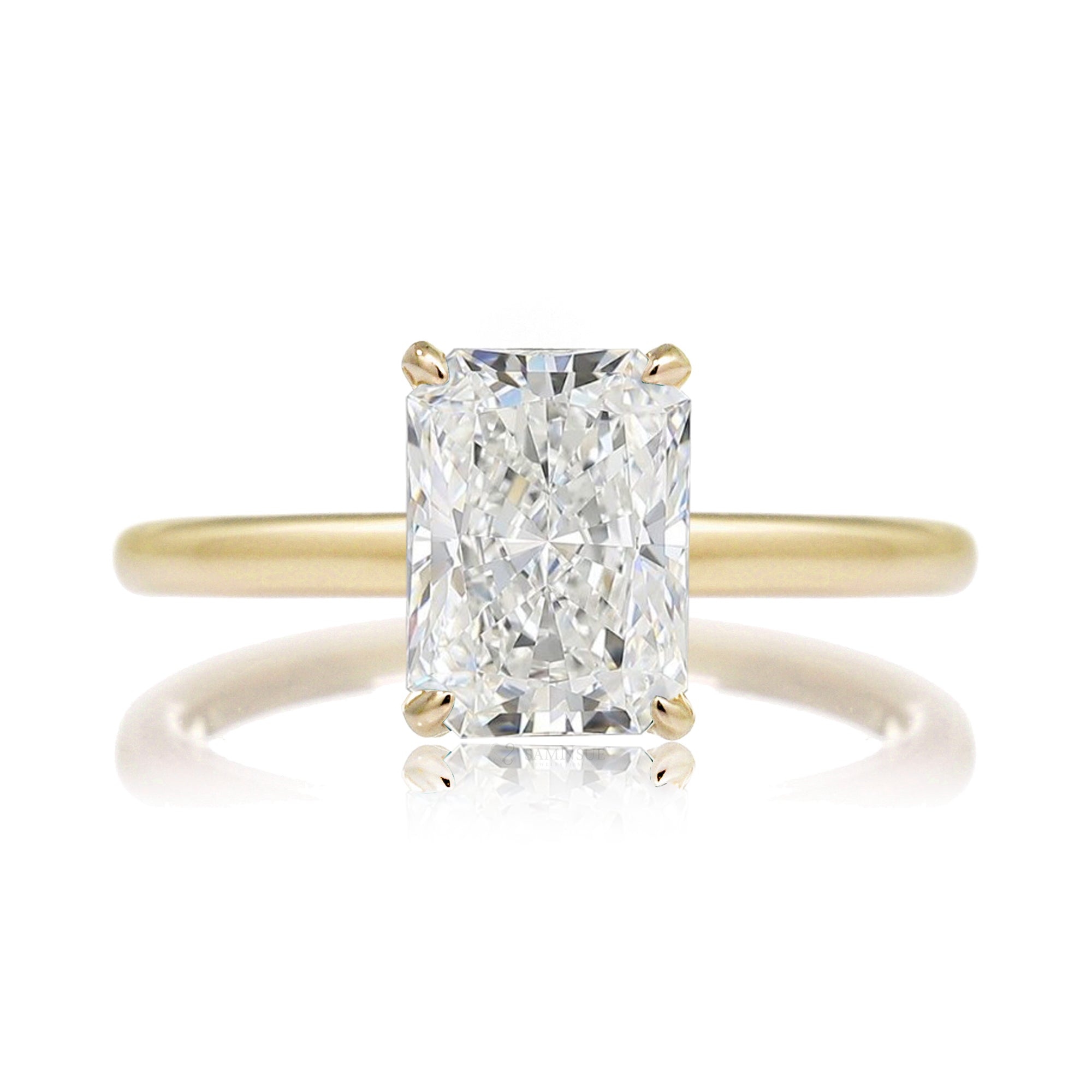 Radiant cut solitaire engagement ring diamond hidden halo solid band in yellow gold