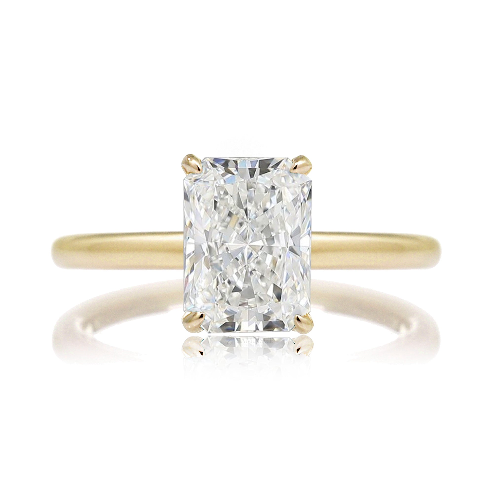 Radiant cut solitaire engagement ring diamond hidden halo solid band in yellow gold