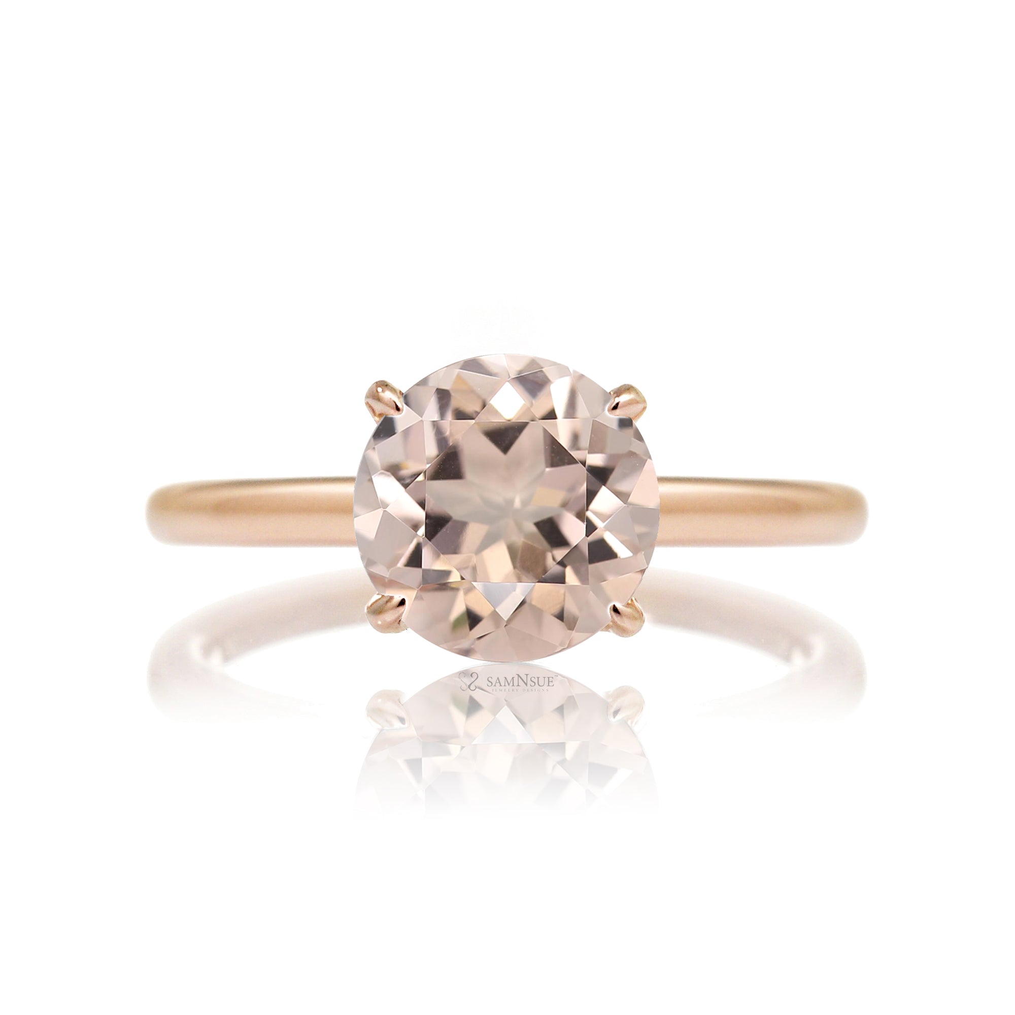 Round morganite ring with hidden halo in rose gold
