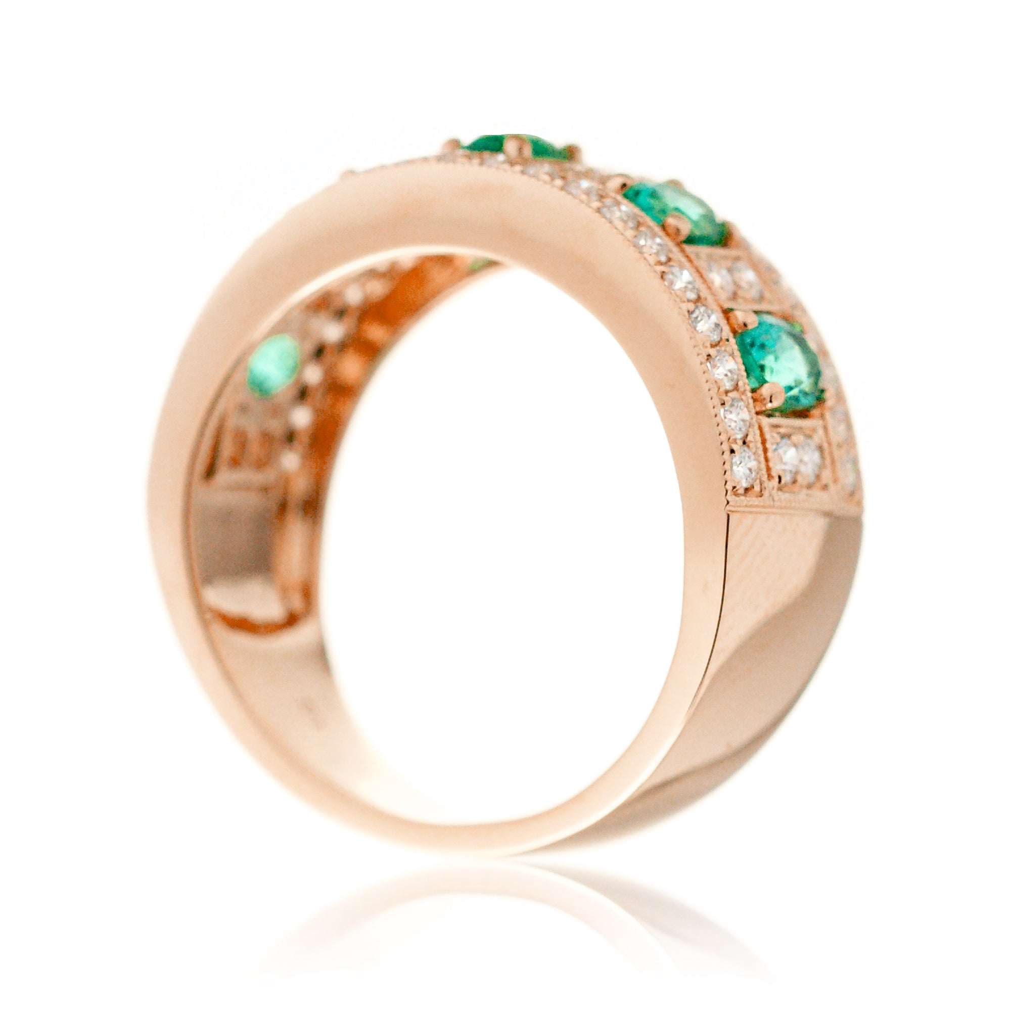 Five stone oval emeralds and diamond pave anniversary ring - the Marjorie rose gold