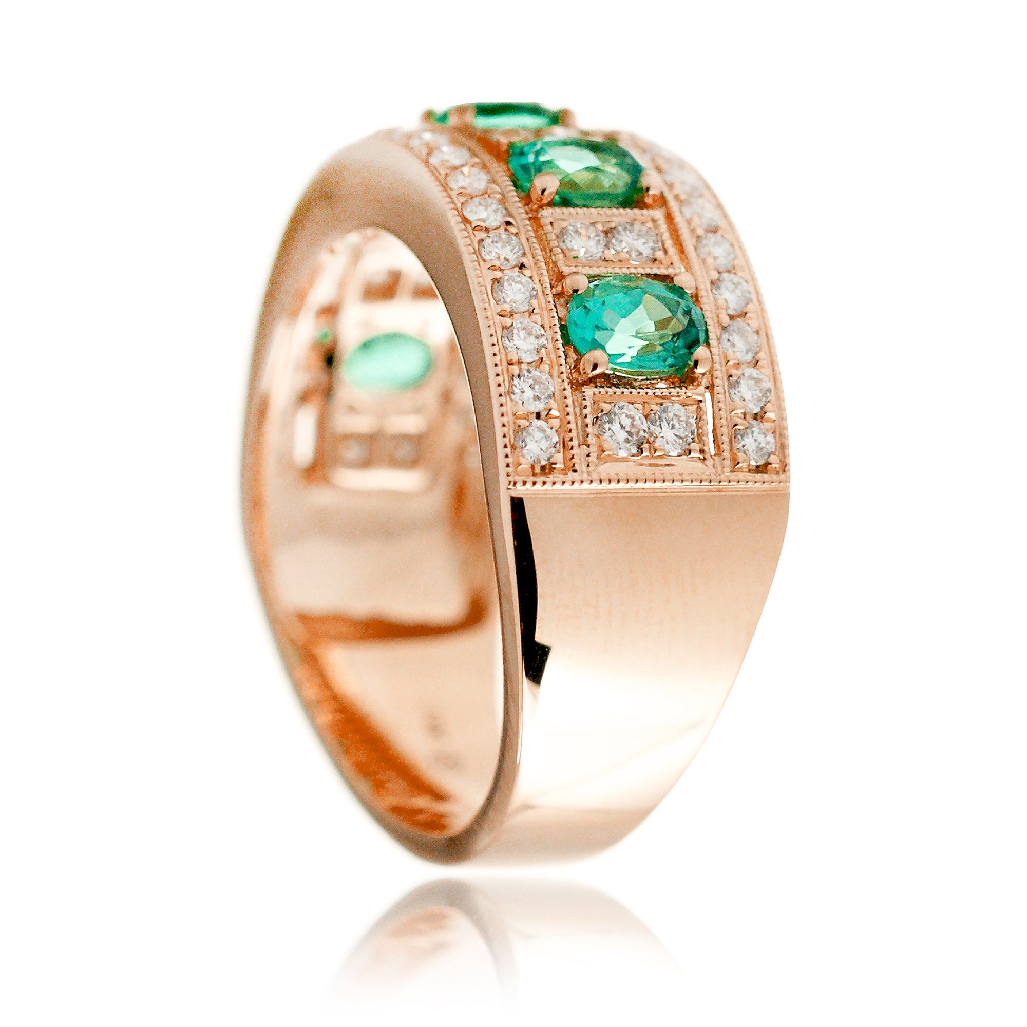 Five stone oval emeralds and diamond pave anniversary ring - the Marjorie rose gold