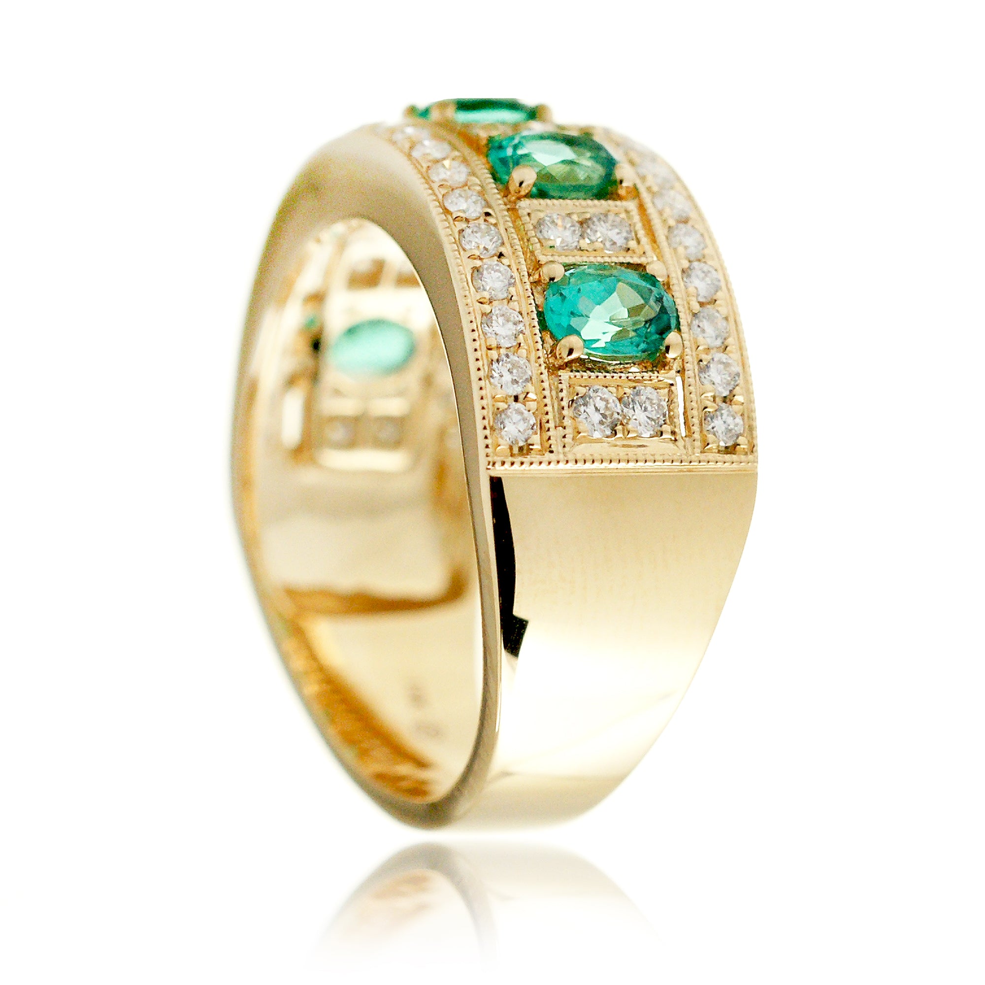 Five stone oval emeralds and diamond pave anniversary ring - the Marjorie yellow gold