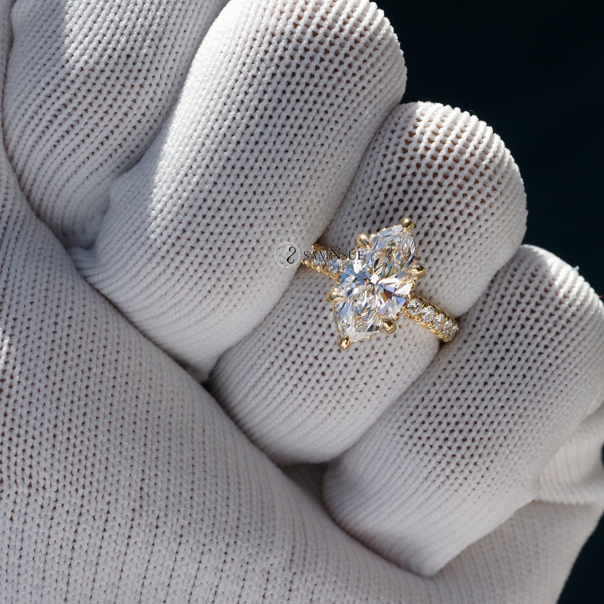 Marquise cut diamond solitaire engagement ring hidden halo the drenched yellow gold
