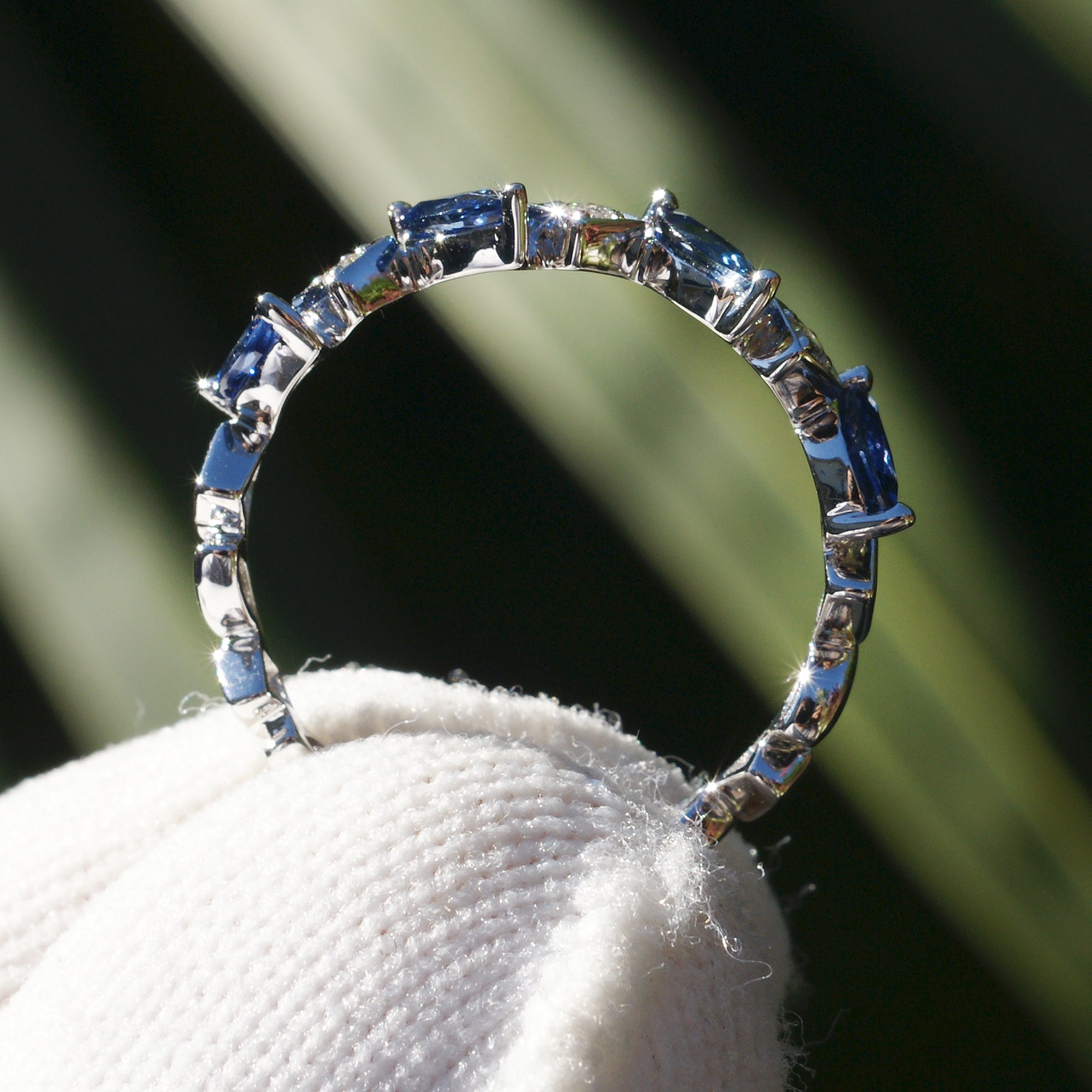 Marquise sapphire and diamond  band white gold