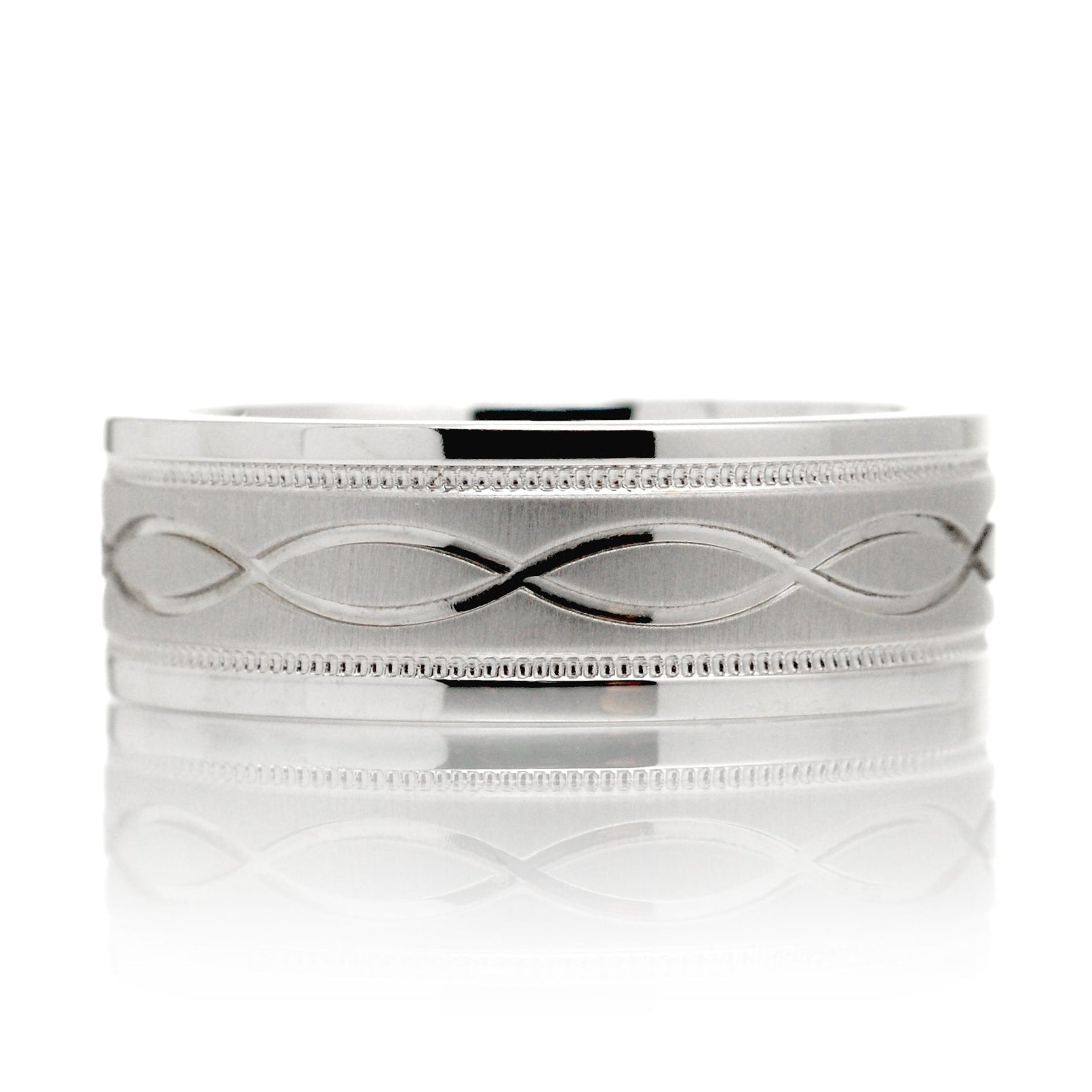 Stripe Brushed Infinity Wedding Band With Milgrain