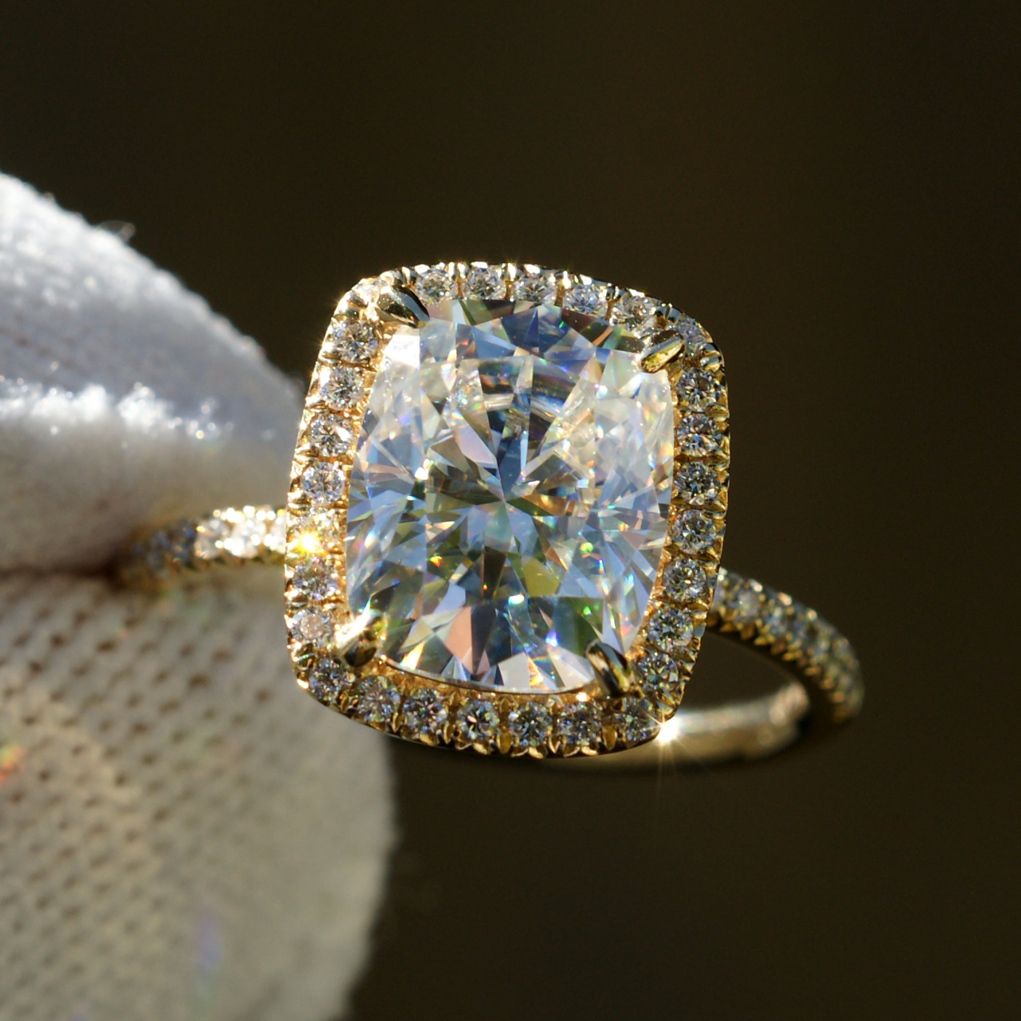 Cushion Moissanite Ring 18k Yellow Gold 10x8mm - The Caitlin