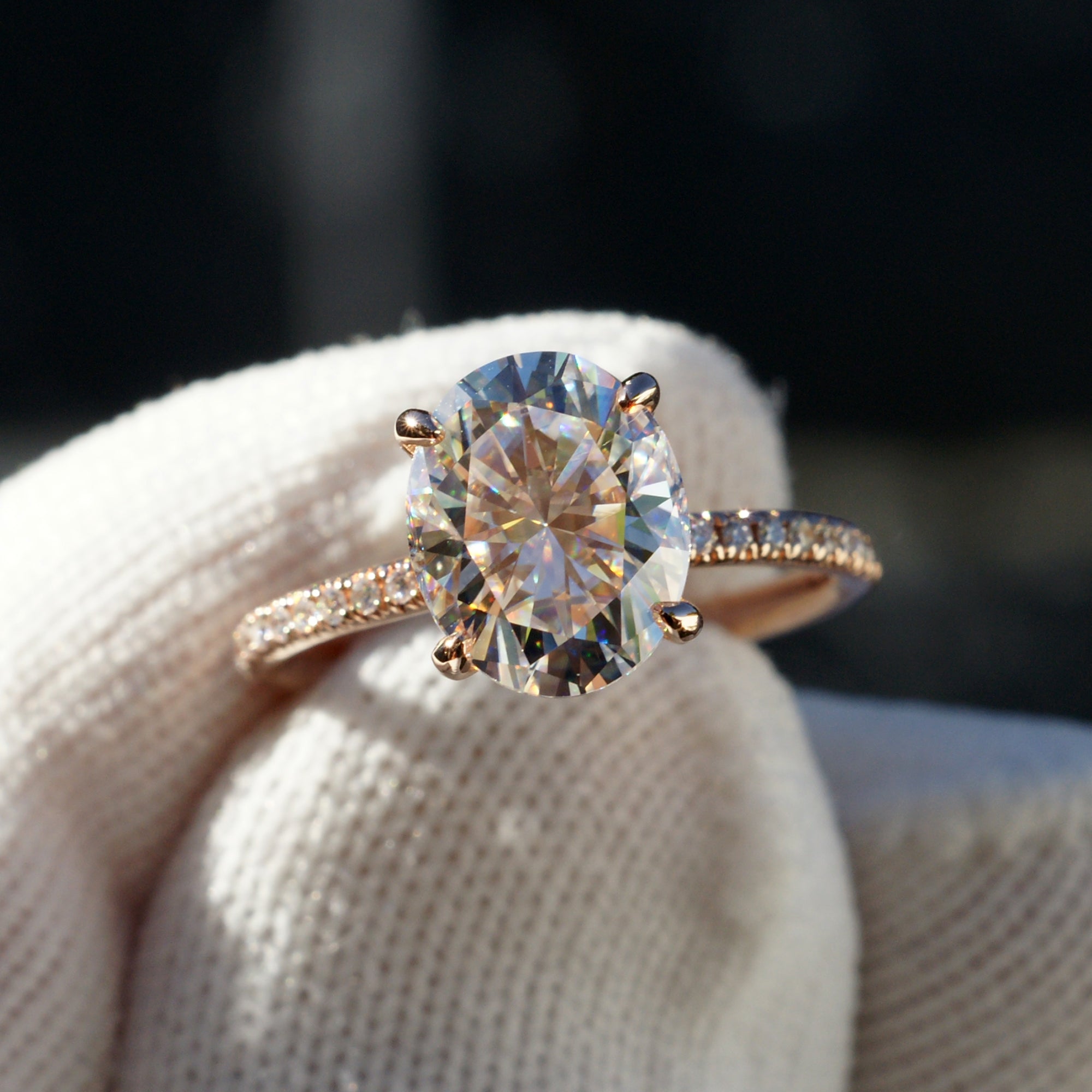 Oval Moissanite Ring 10x8mm 14k Rose Gold -The Ava (1.5mm Band)