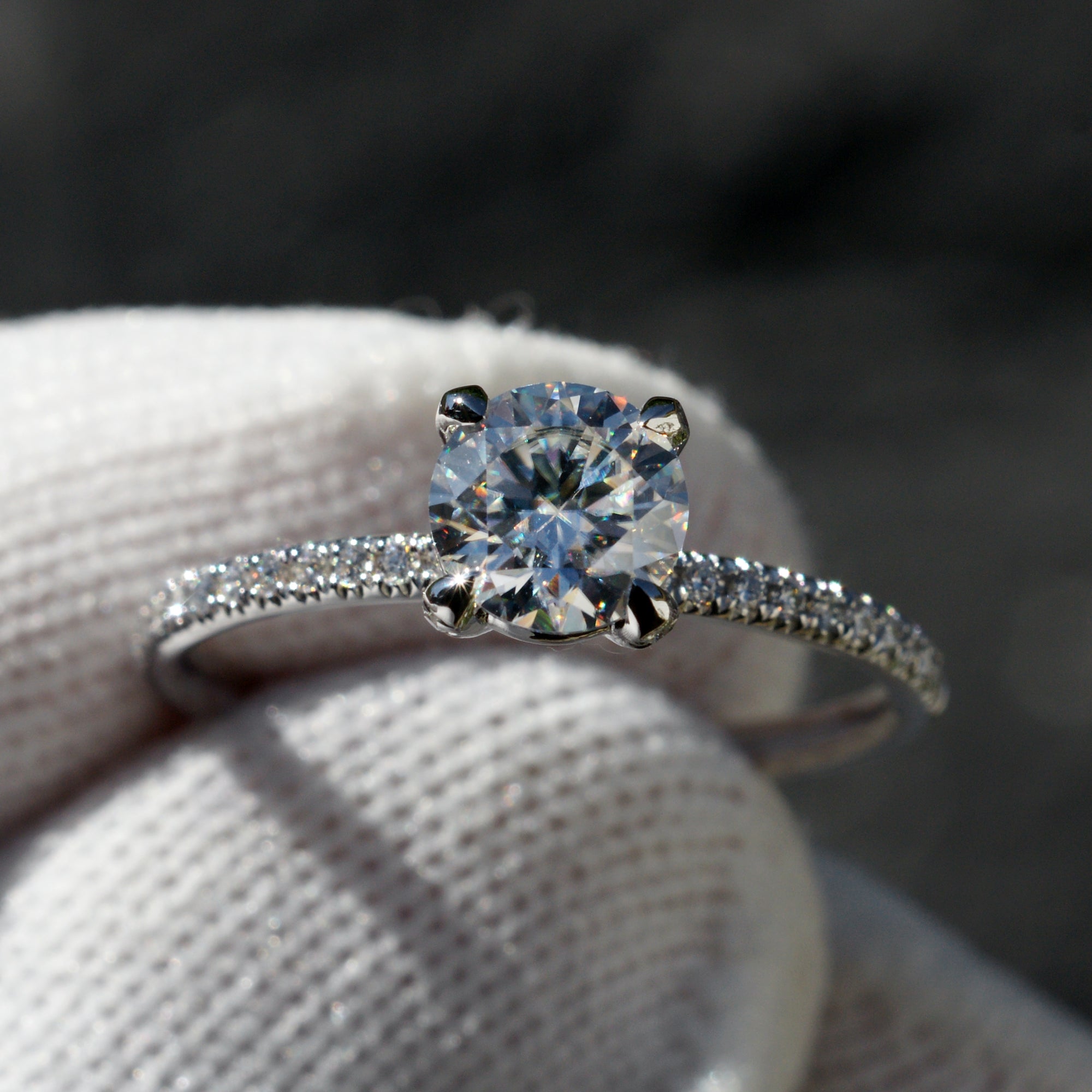 Round Moissanite Ring 6mm 18k White Gold -The Ava (1.6mm Band)