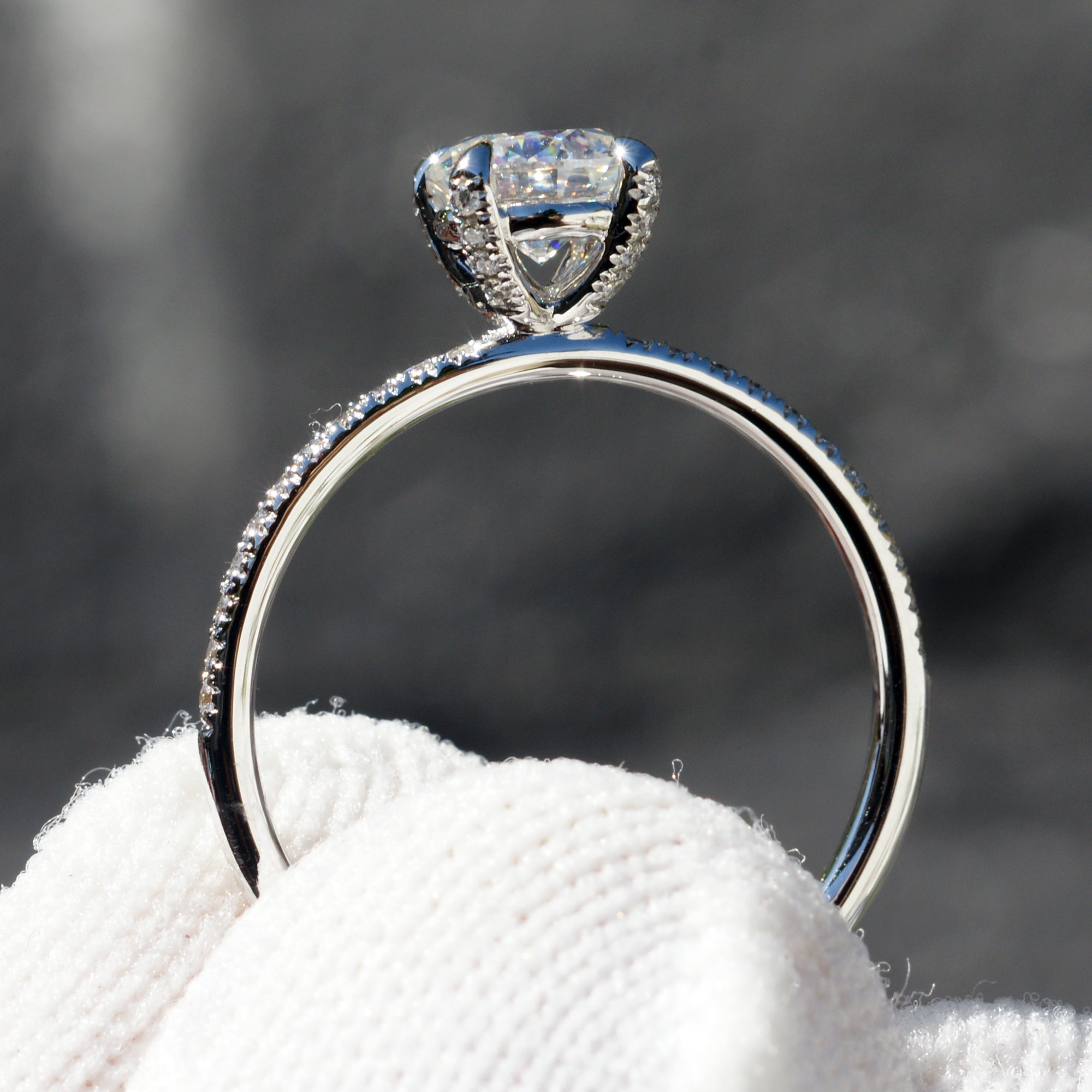 Round Moissanite Ring 6mm 18k White Gold -The Ava (1.6mm Band)