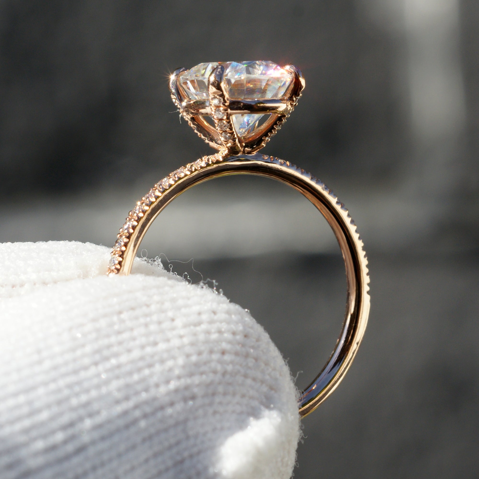 Oval Moissanite Ring 9x7mm 14k Rose Gold -The Ava (1.5mm Band)