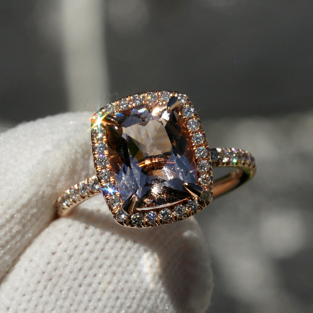 Cushion Morganite Ring 9x7mm 14k Rose Gold The Caitlin 14k rose gold Morganite