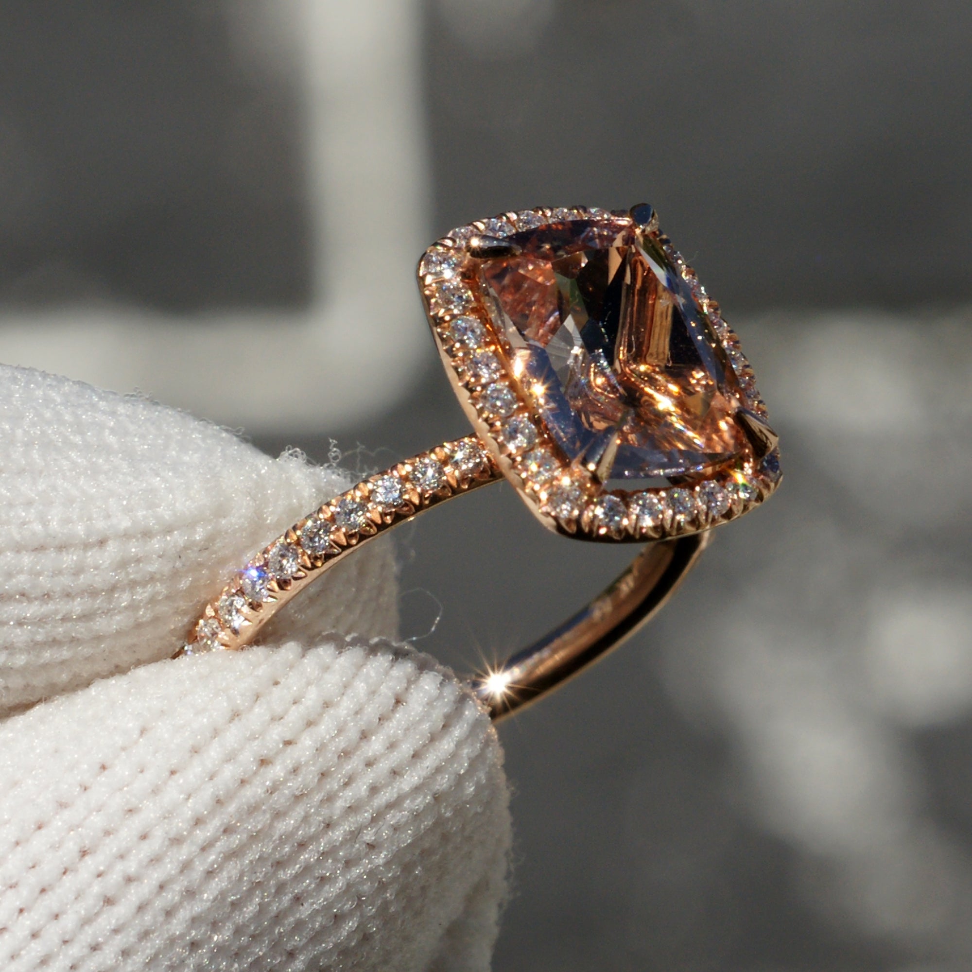 Morganite ring with diamond halo Clearance