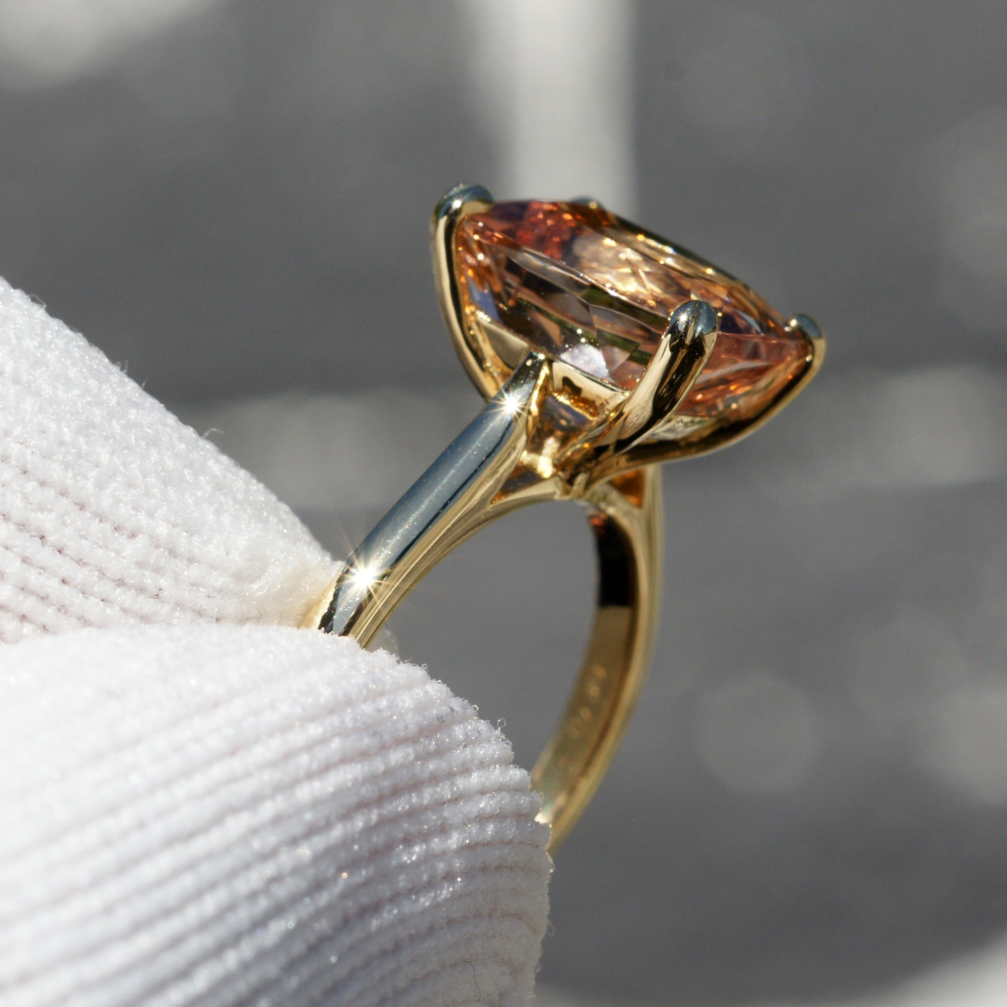 Cushion Morganite Engagement Solitaire Ring In Yellow Gold Secured Prongs