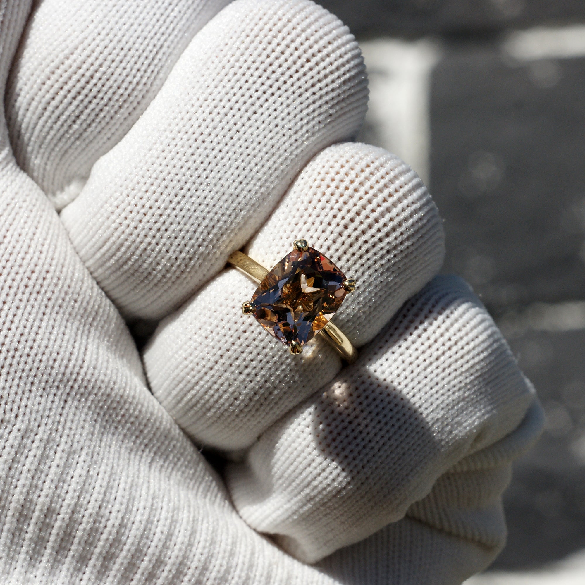 Cushion Morganite Engagement Solitaire Ring In Yellow Gold 11x9mm On Model