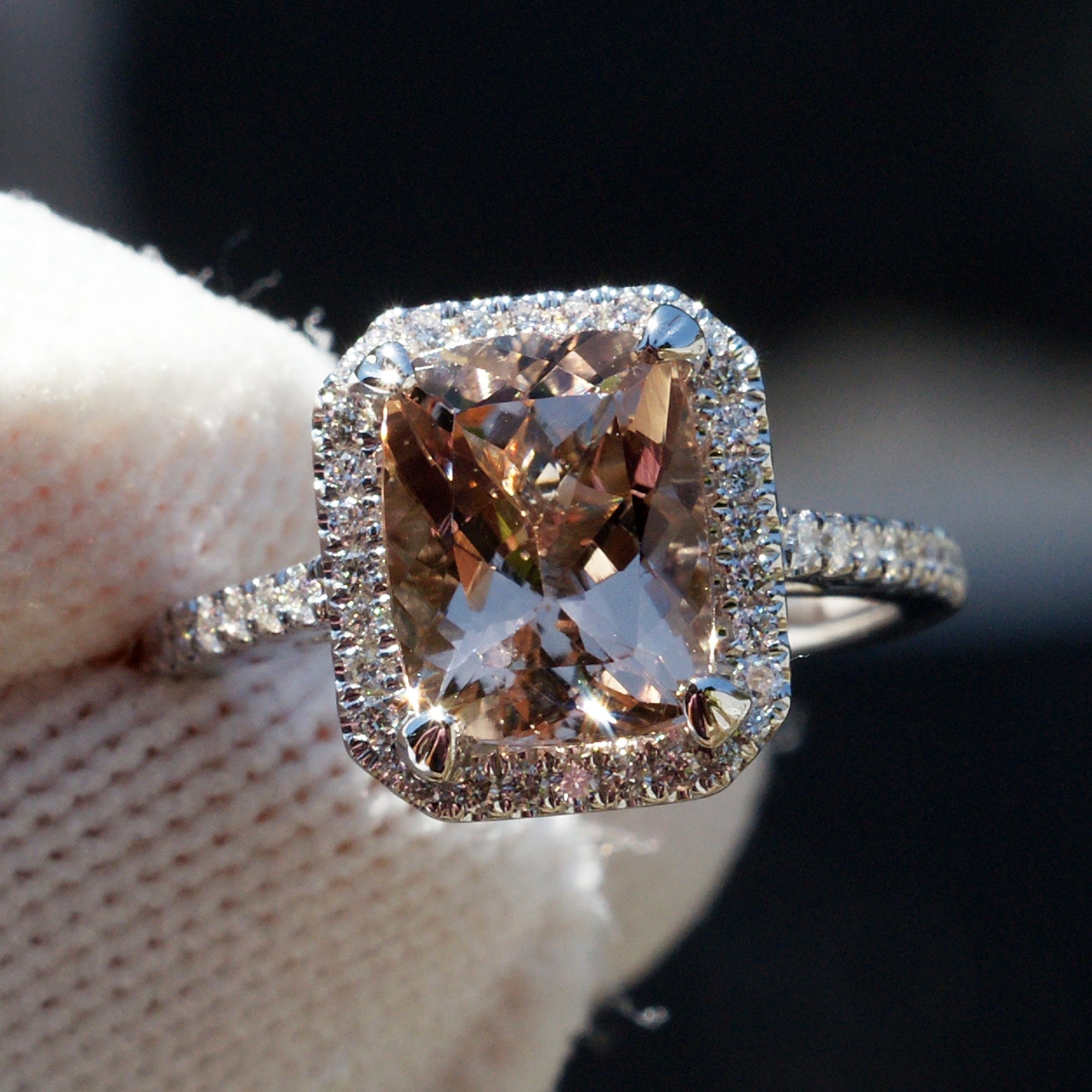 Cushion Cut White Gold Morganite Bridal Set Carat Cushion
