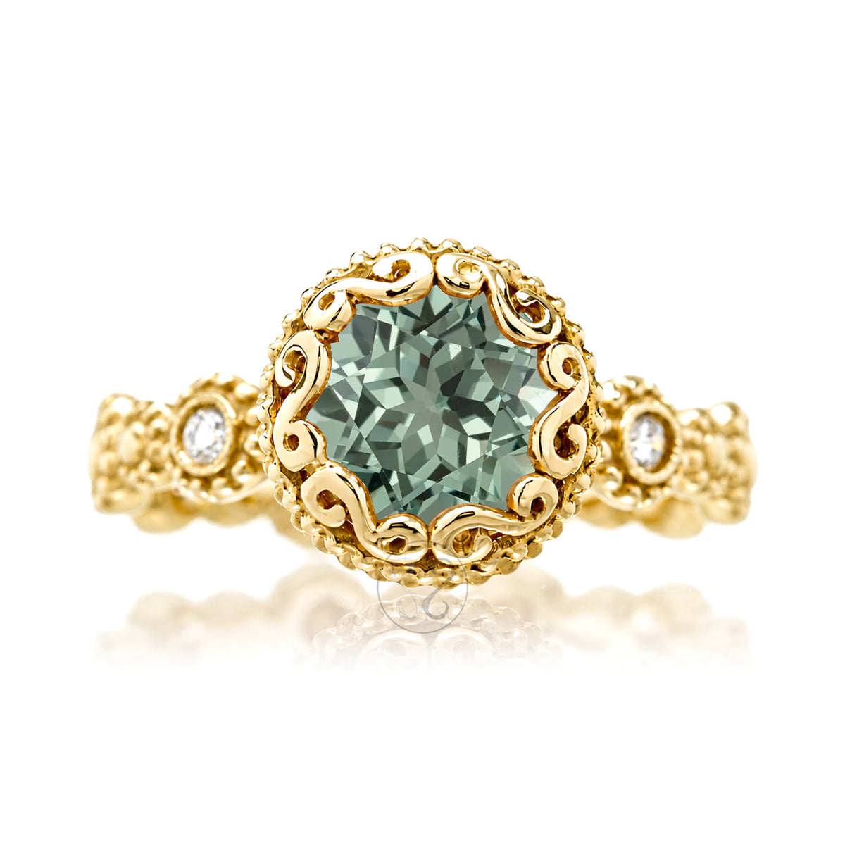 The Nilda Round Green Sapphire Ring