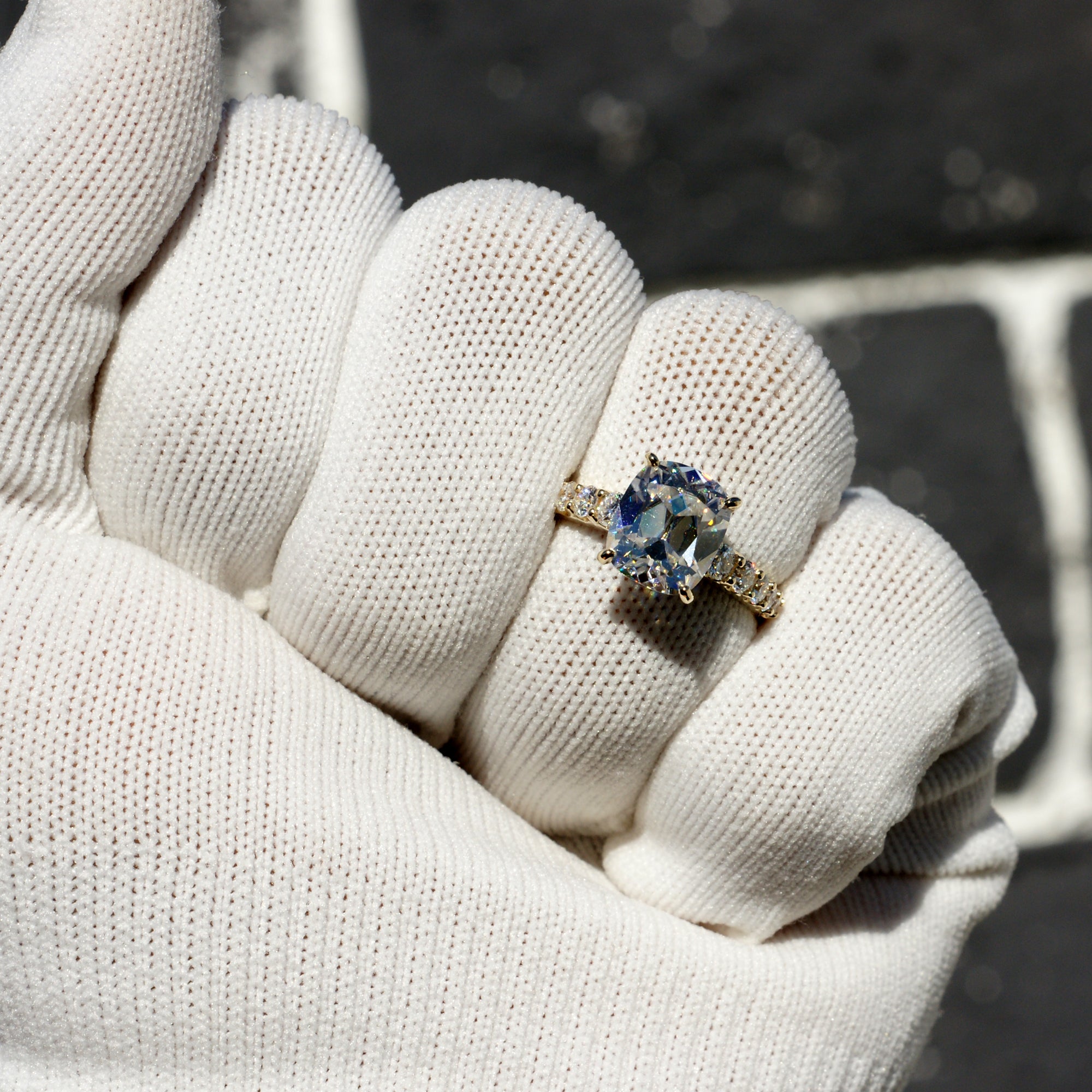 The Aria Old Miner's Cut Moissanite Ring Yellow Gold With Lab-grown Accent Diamonds