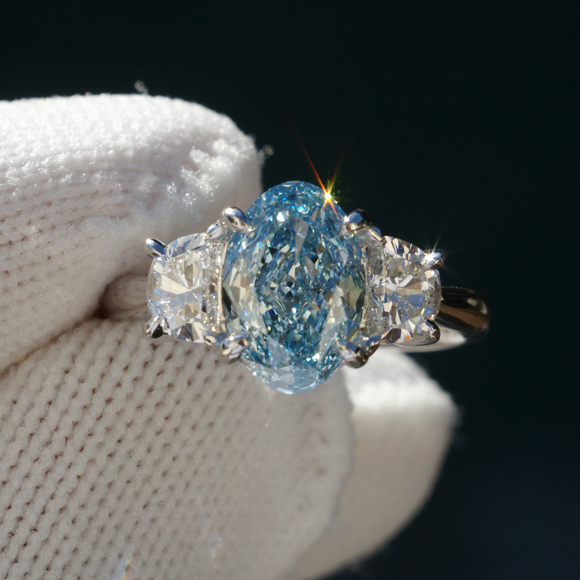 Half Moon Stone Blue Diamond Ring Colored Diamonds Blue Moon