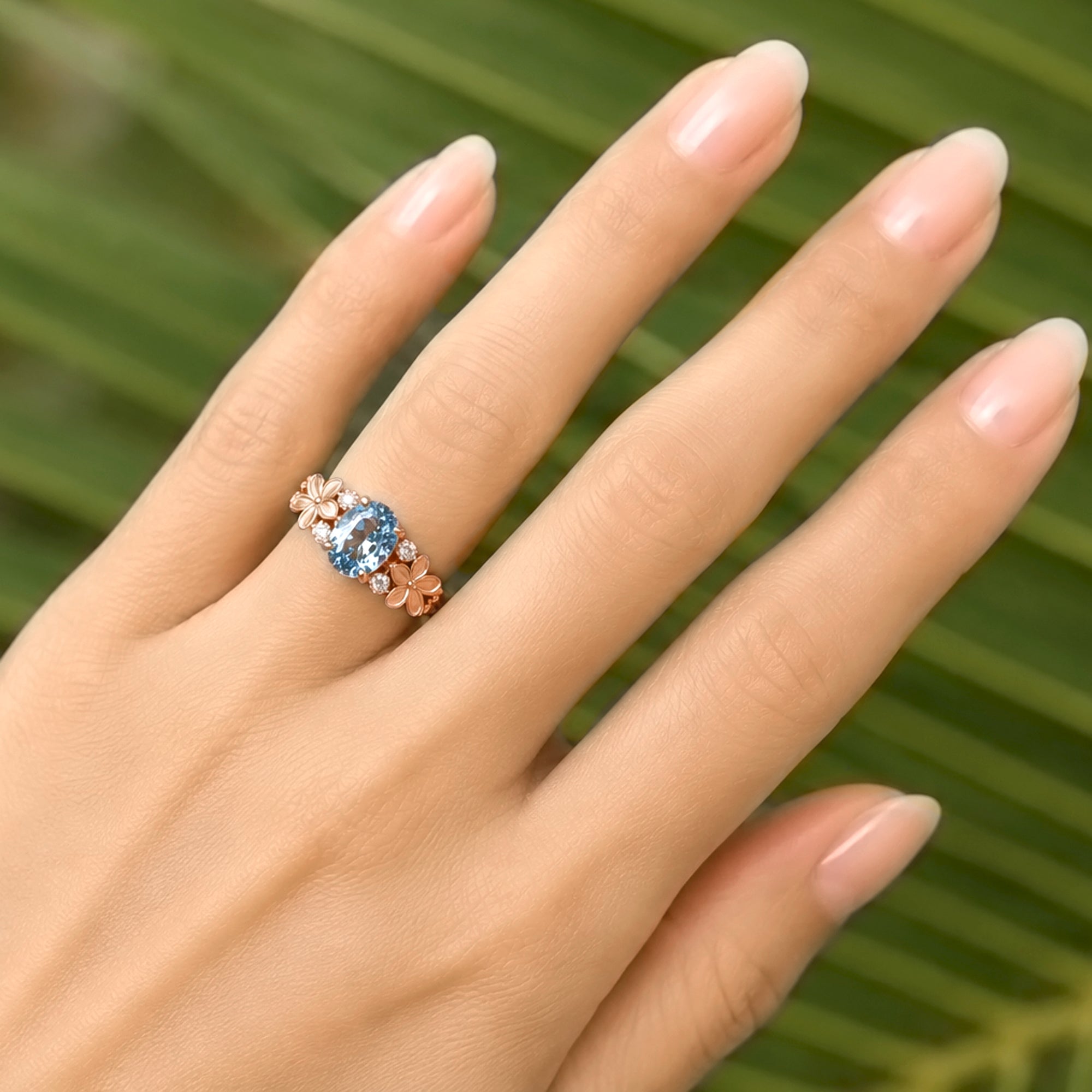 The Island Plumeria Oval Aquamarine Ring