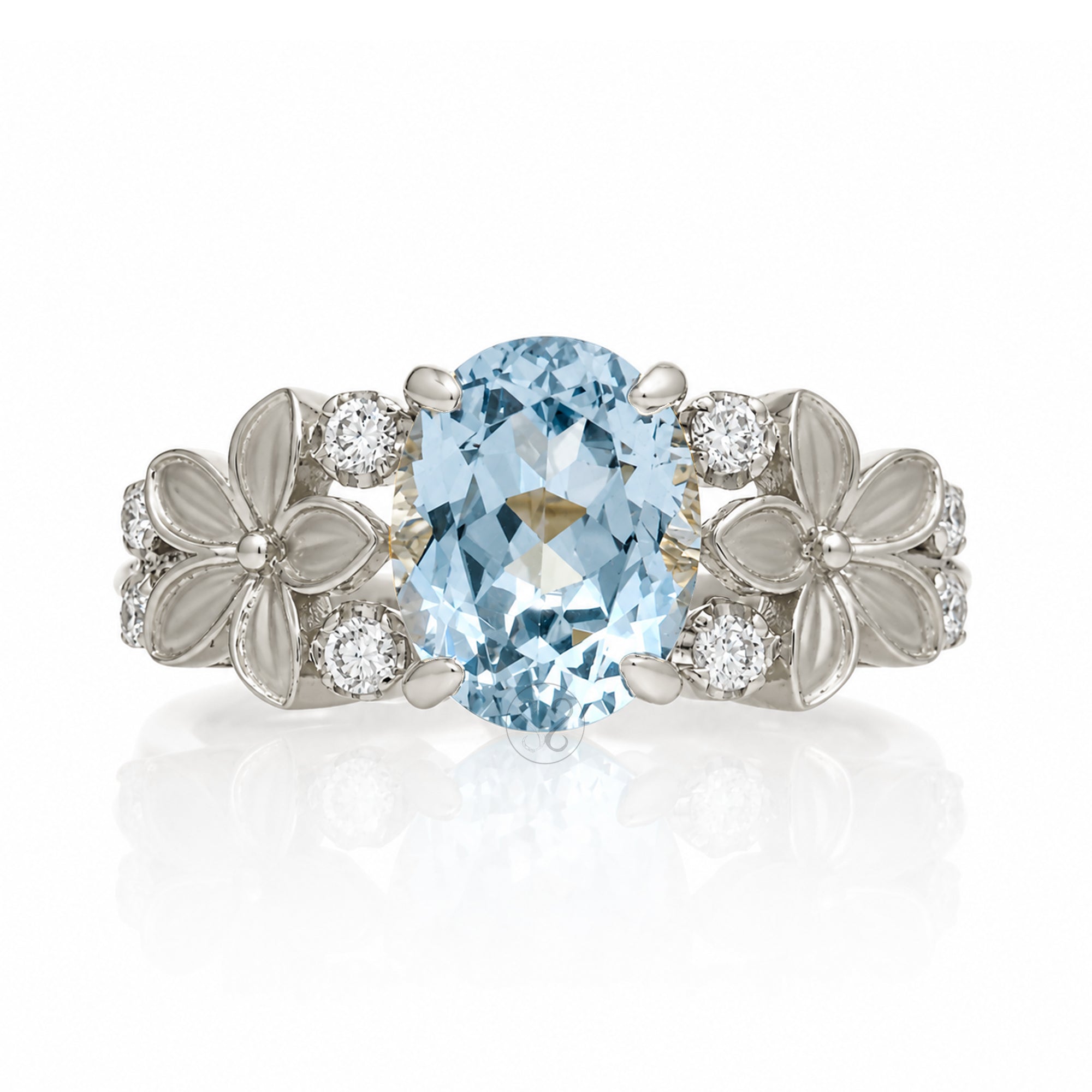 The Island Plumeria Oval Aquamarine Ring