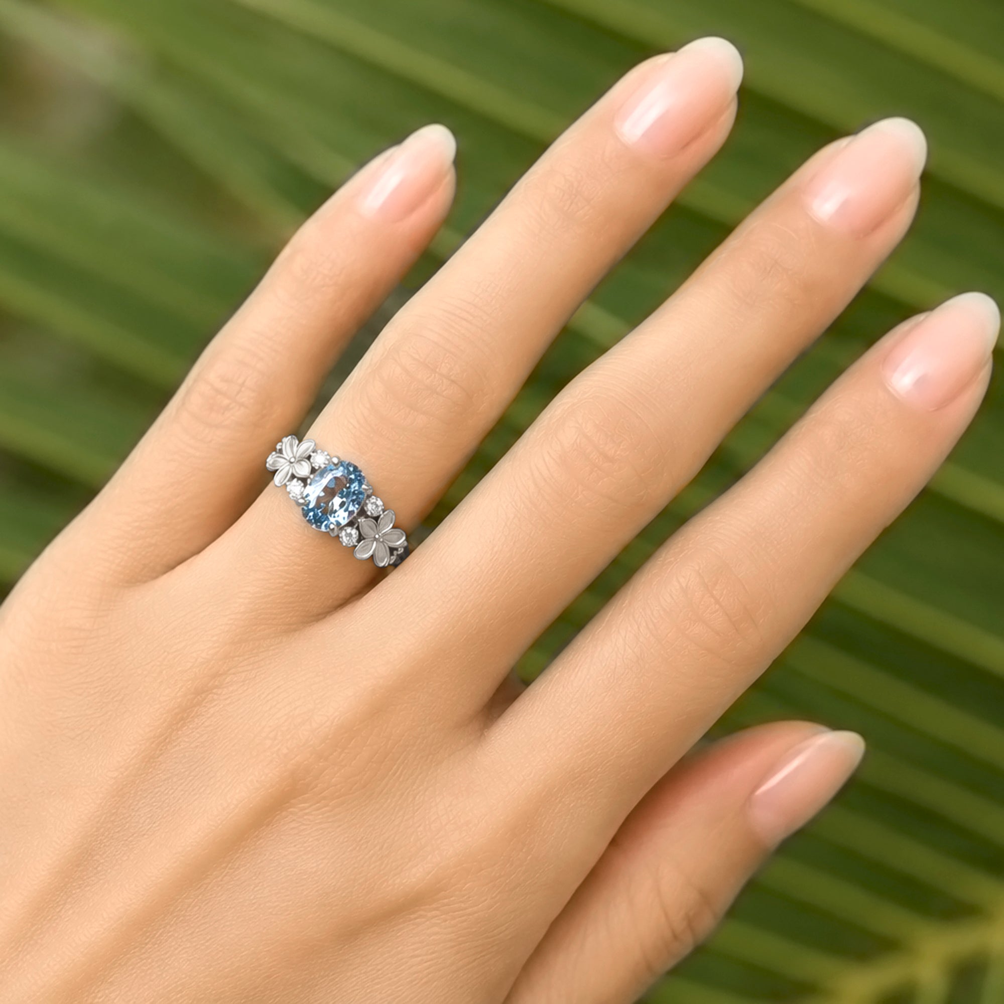 The Island Plumeria Oval Aquamarine Ring