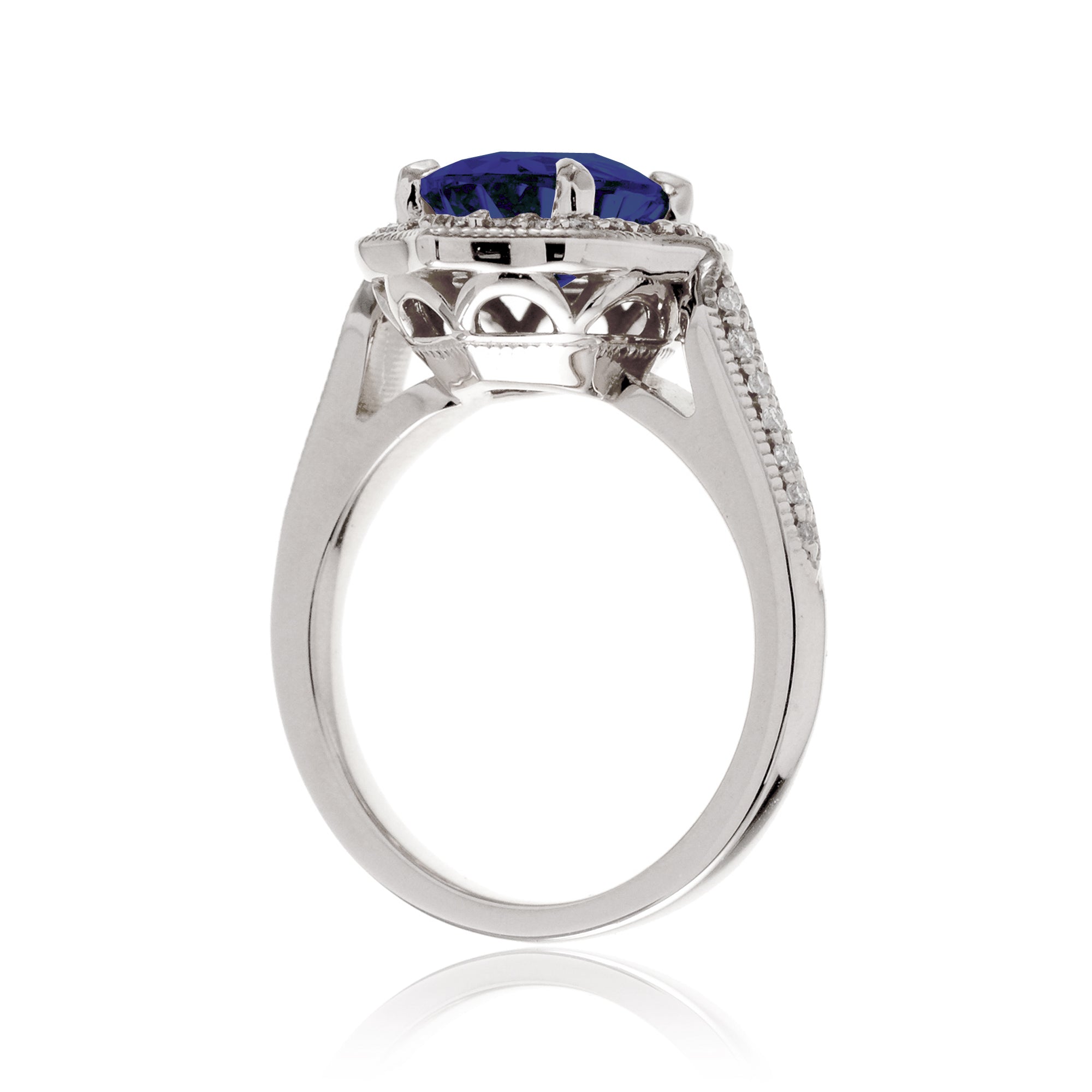 Elegant Oval Blue Sapphire and Diamond Ring in White Gold
