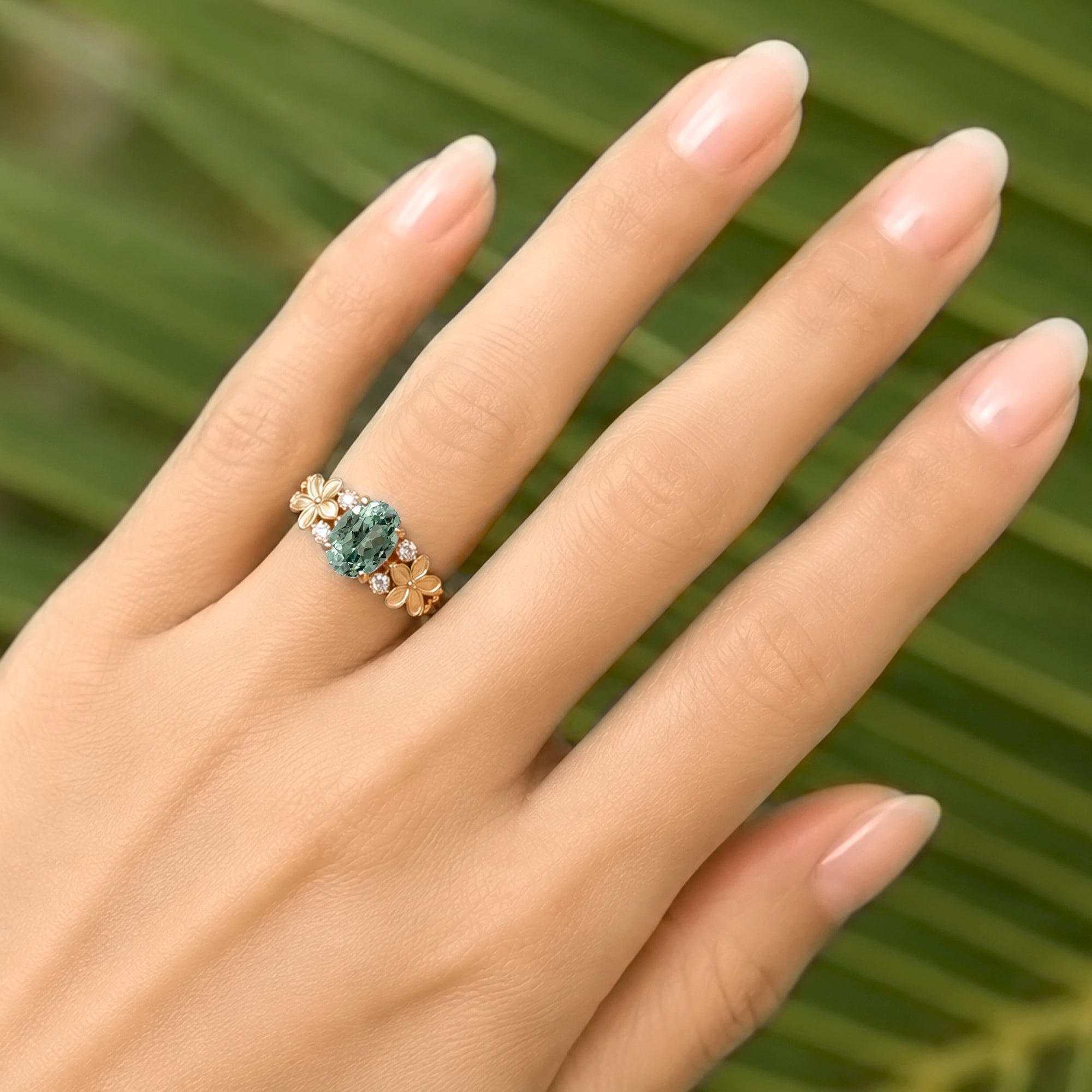 The Island Plumeria Oval Green Sapphire Ring