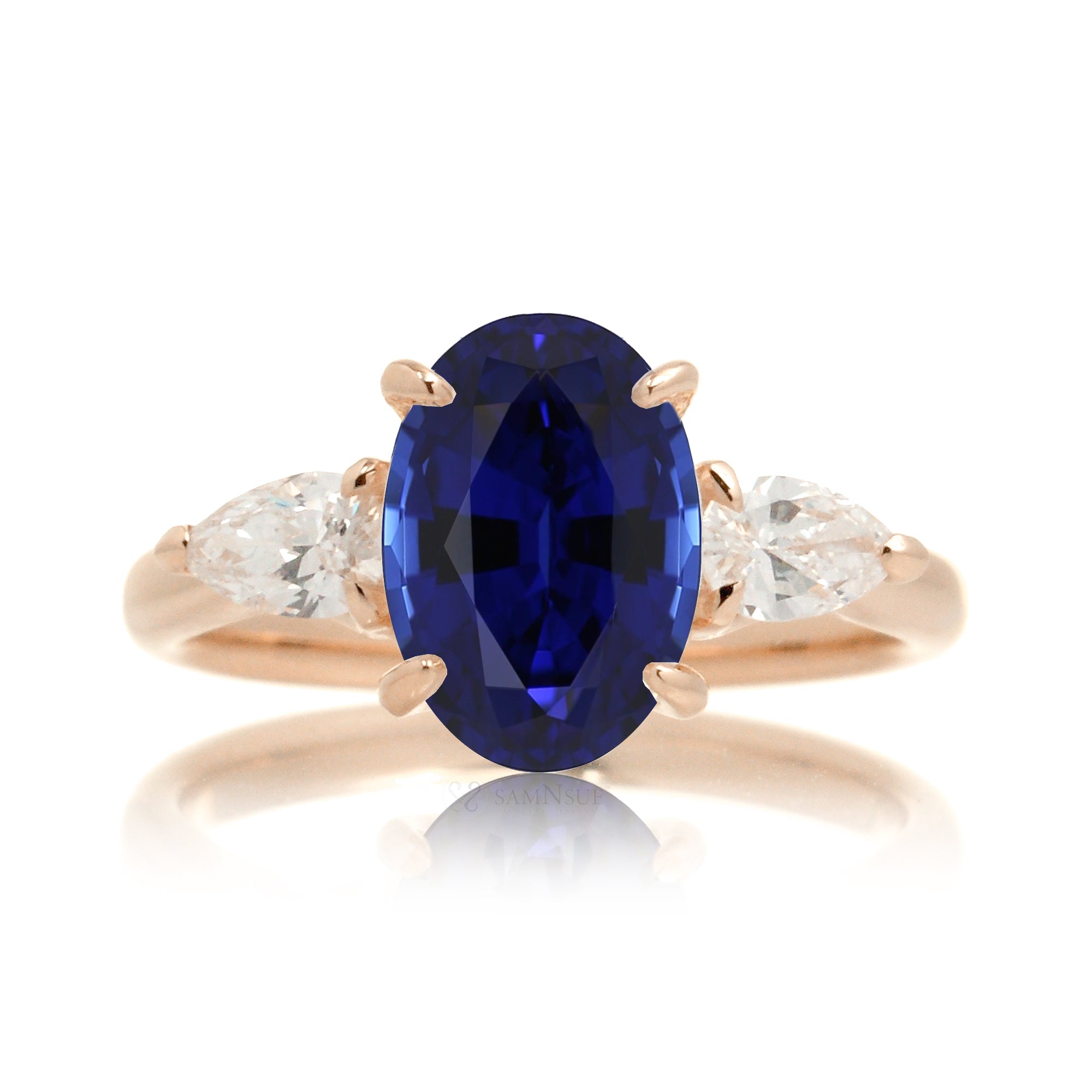 Oval sapphire pear diamond ring rose gold