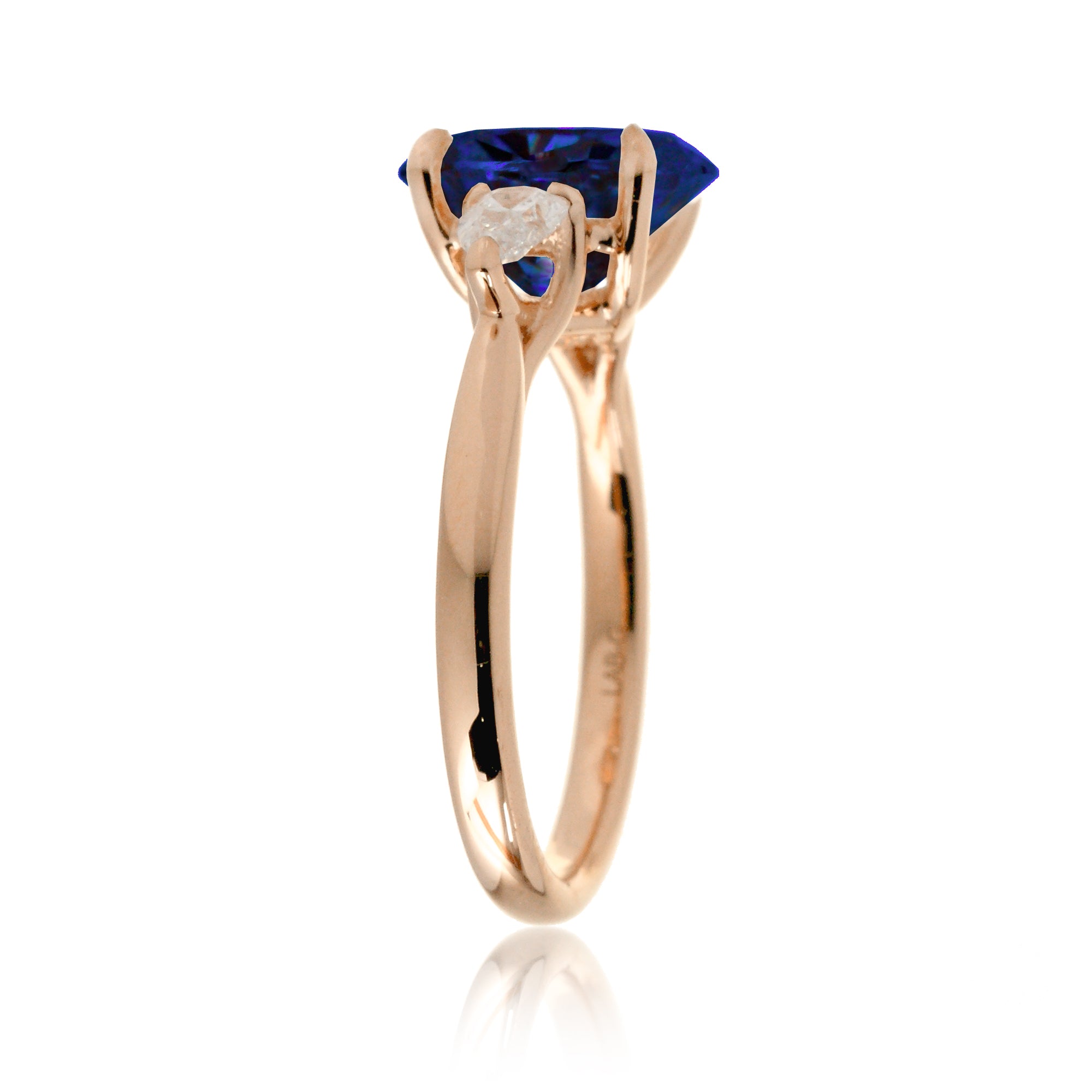 Oval sapphire pear diamond ring rose gold