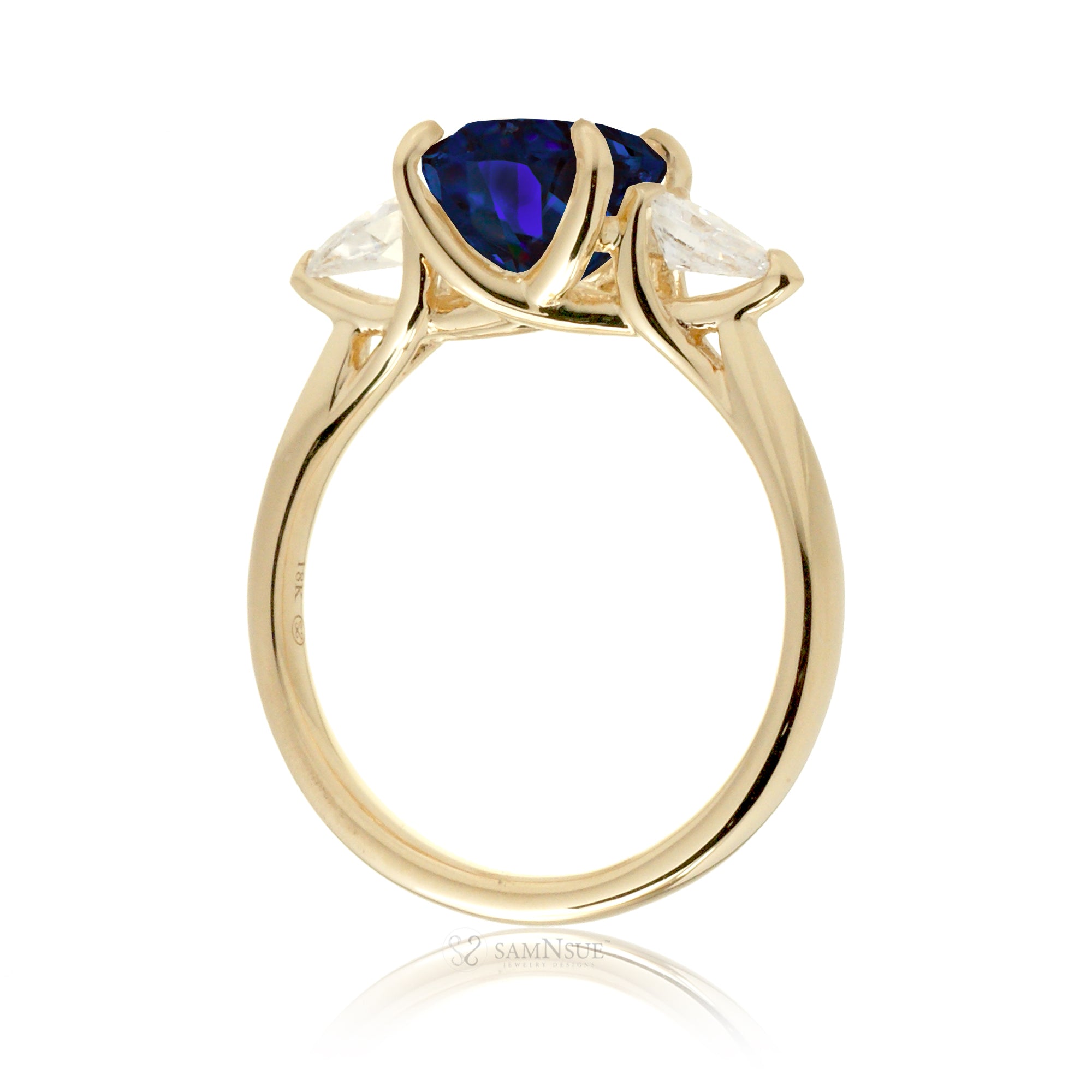 Oval sapphire pear diamond ring yellow gold
