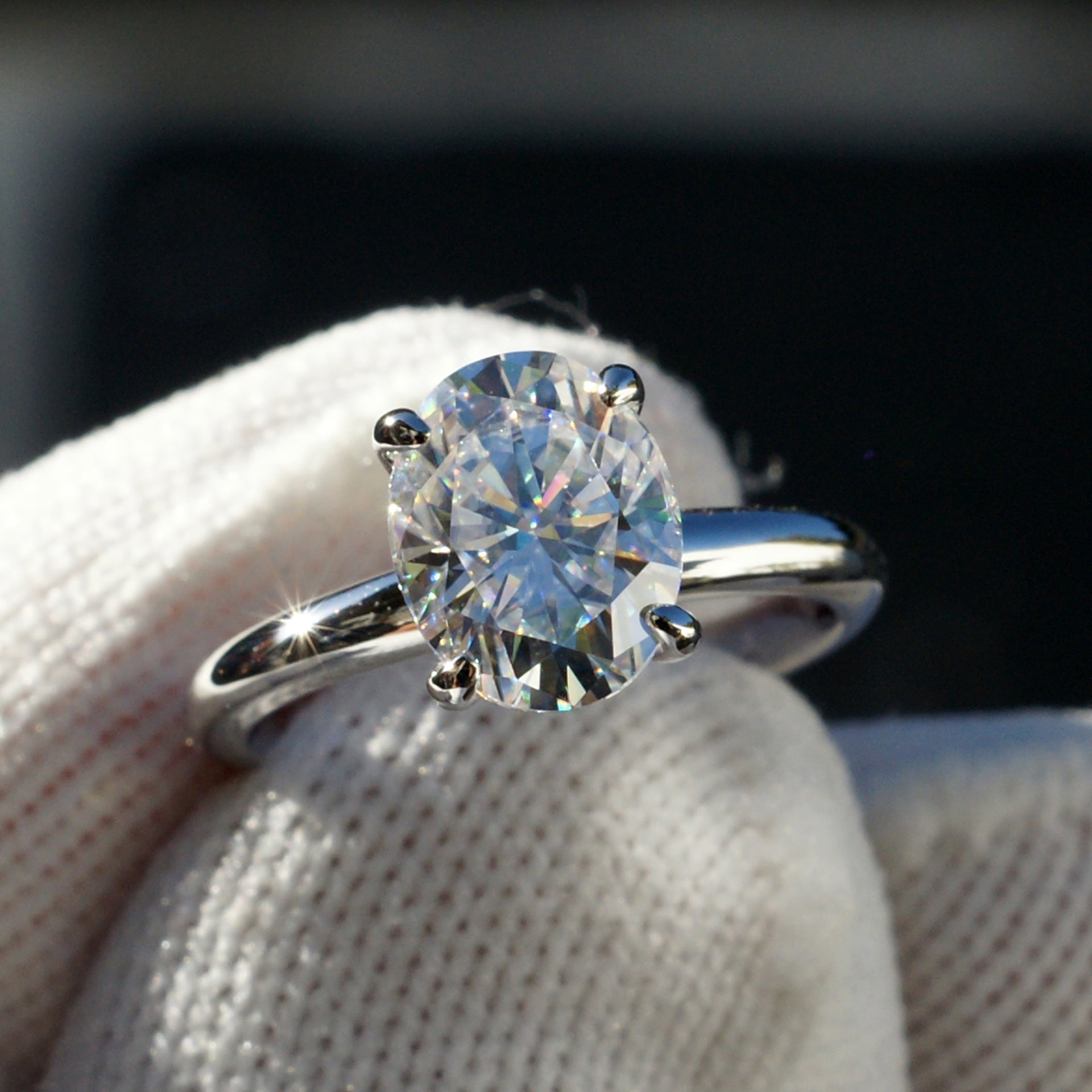 Oval Moissanite Ring 9x7mm 18k White Gold -The Kim 18k white gold  Moissanite