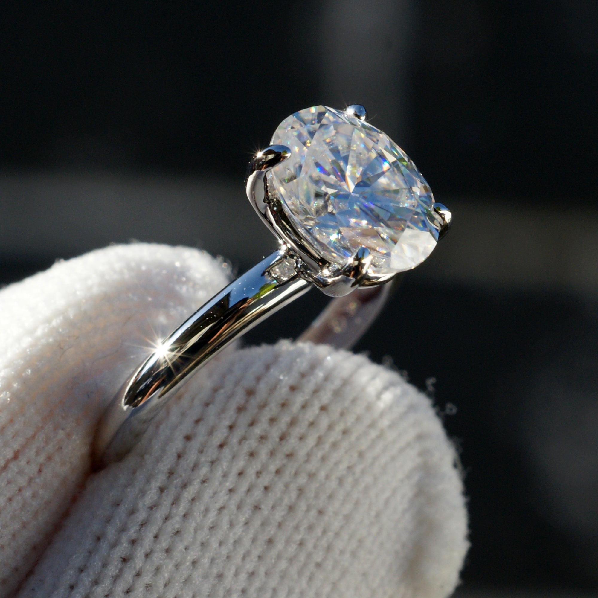 Oval Moissanite Ring 9x7mm 18k White Gold -The Kim
