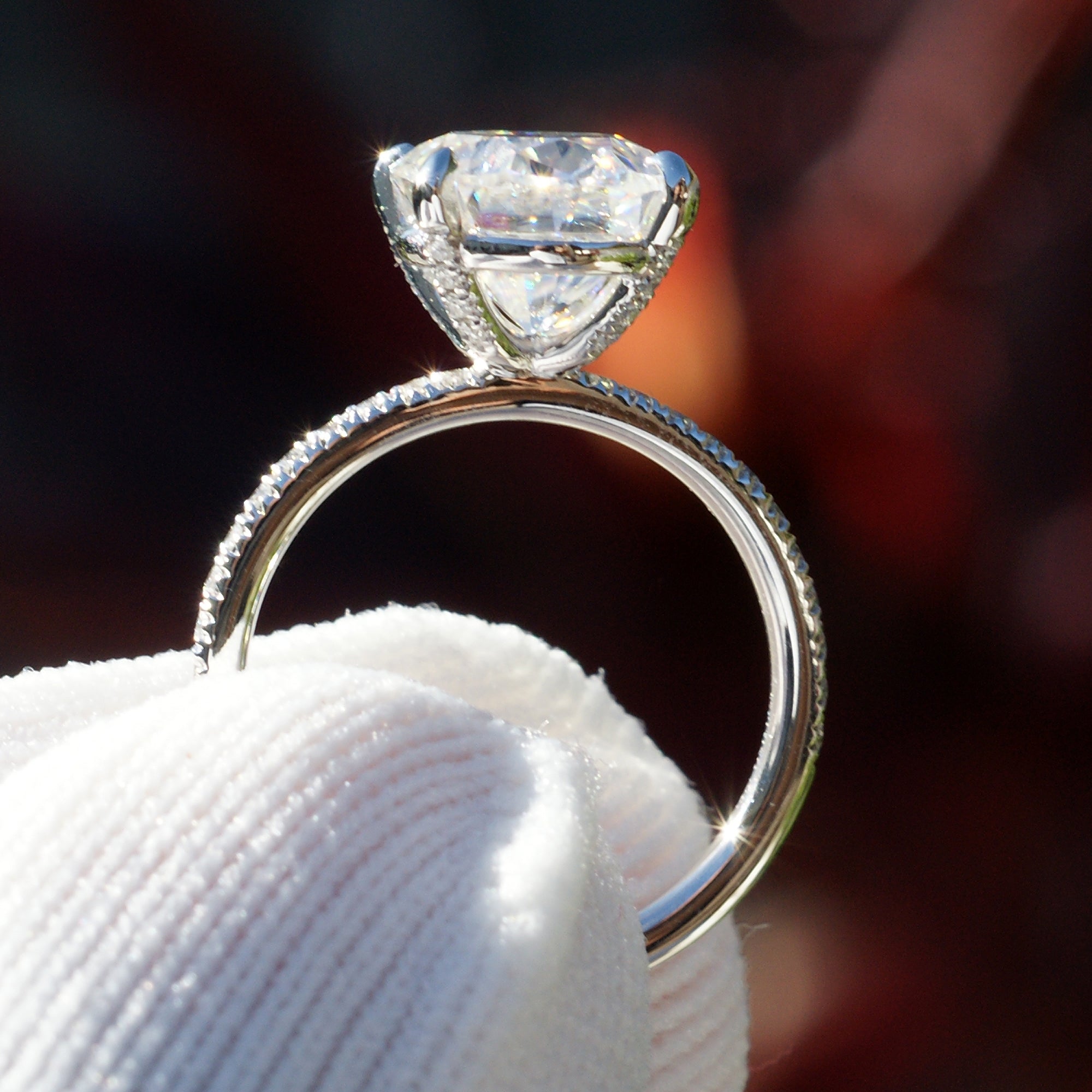 Oval Moissanite Ring 10x8mm Platinum -The Ava (1.5mm Band)