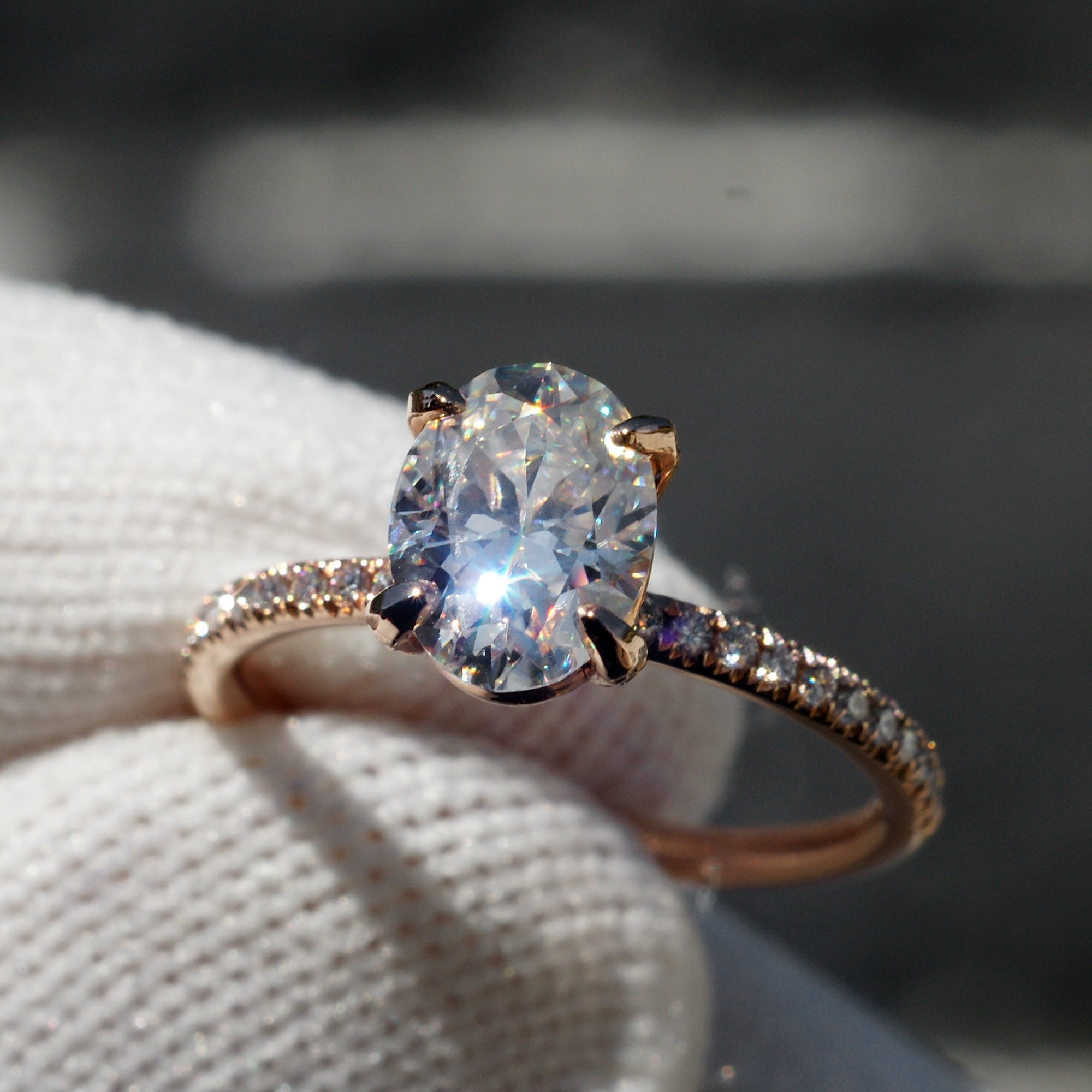 Oval Moissanite Ring 8x6mm 14k Rose Gold -The Ava (1.5mm Band)