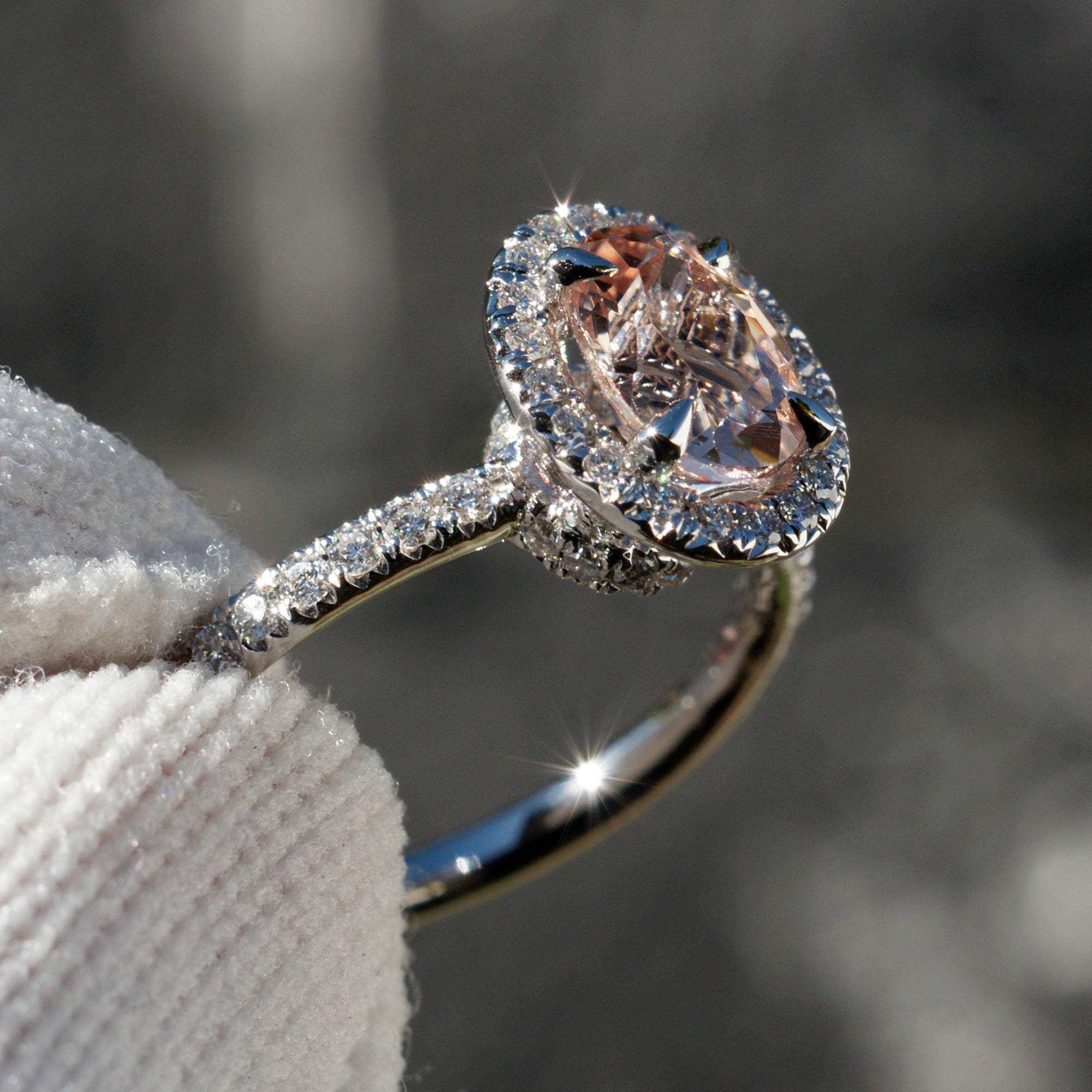 The Drenched Oval Morganite Ring 8x6mm 18k White Gold