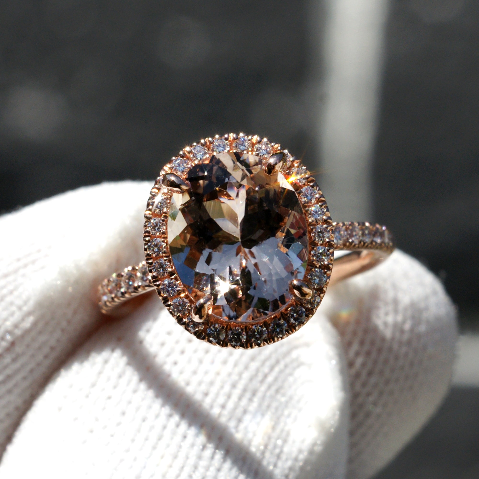 The Drenched Oval Morganite Ring 11x9mm 14k Rose Gold