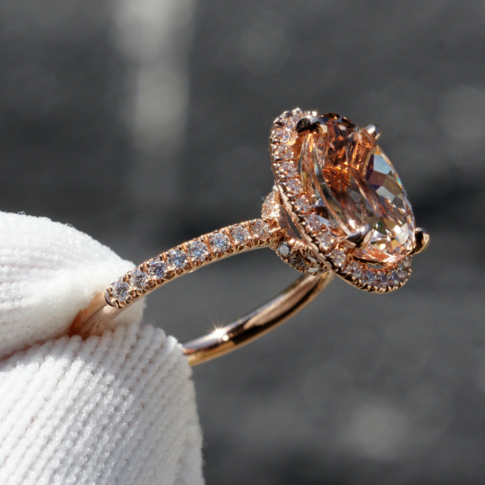 The Drenched Oval Morganite Ring 11x9mm 14k Rose Gold