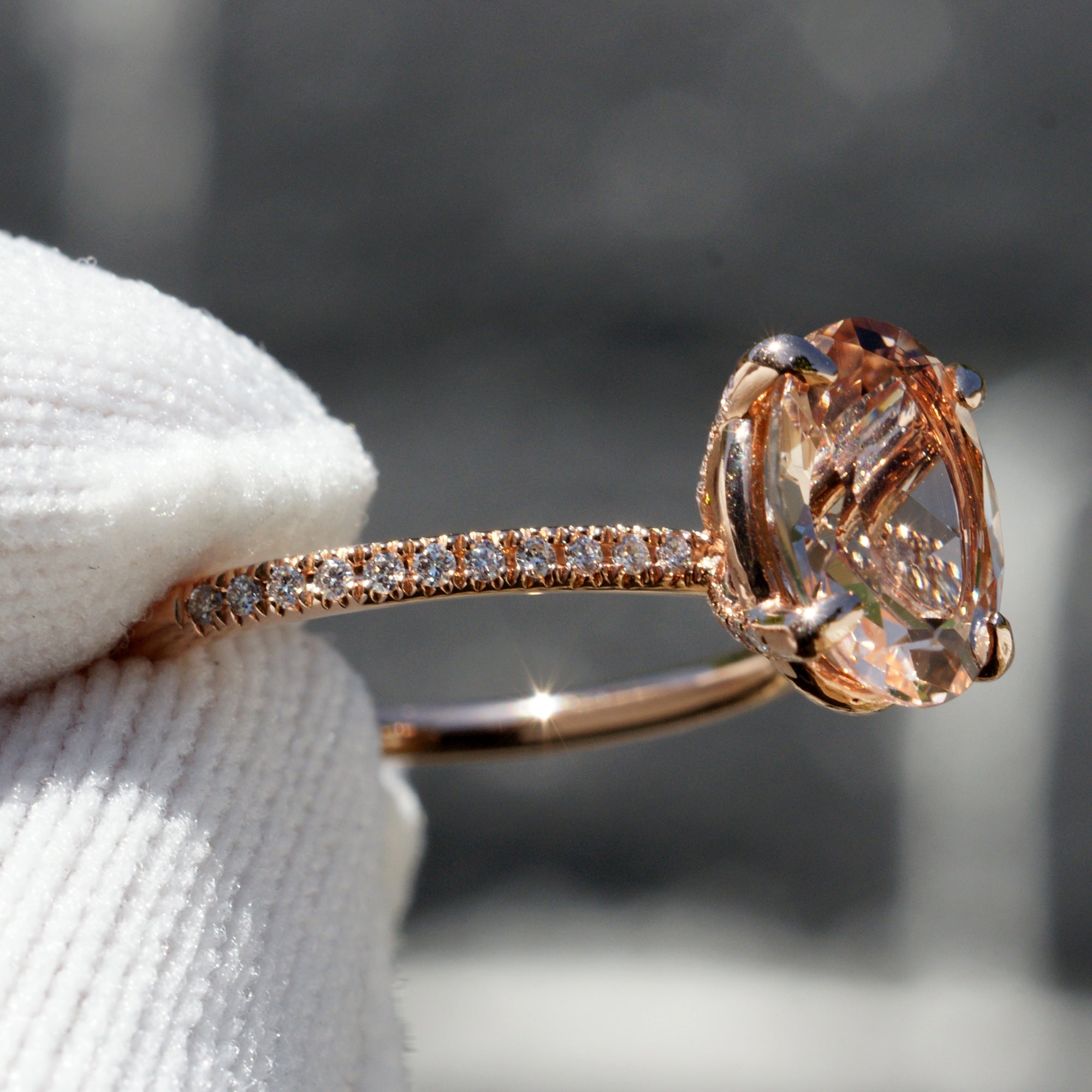 The Ava Oval Morganite Ring 10x8mm 14k Rose Gold (1.5mm band)