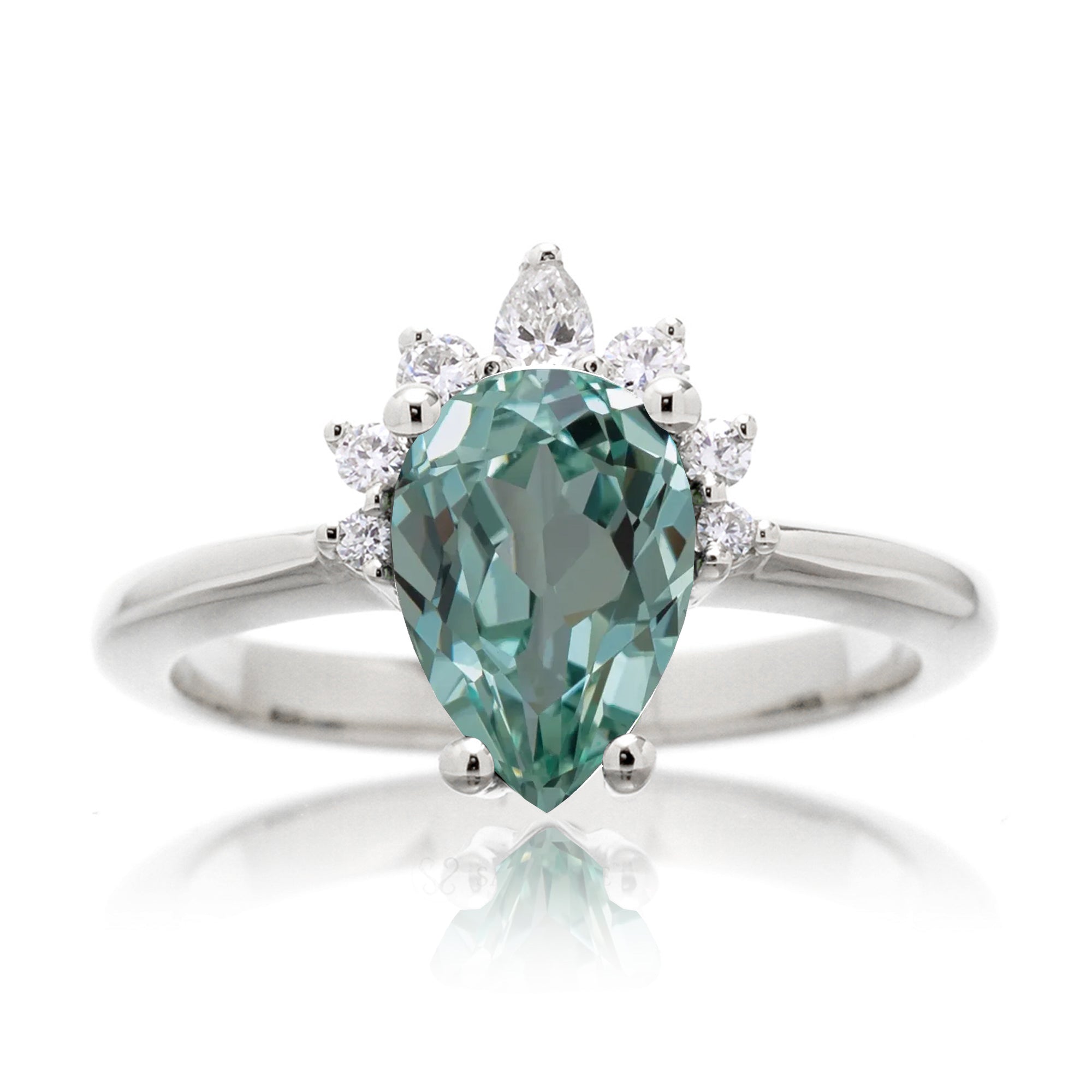 Green sapphire half diamond halo engagement ring The Pacey white gold