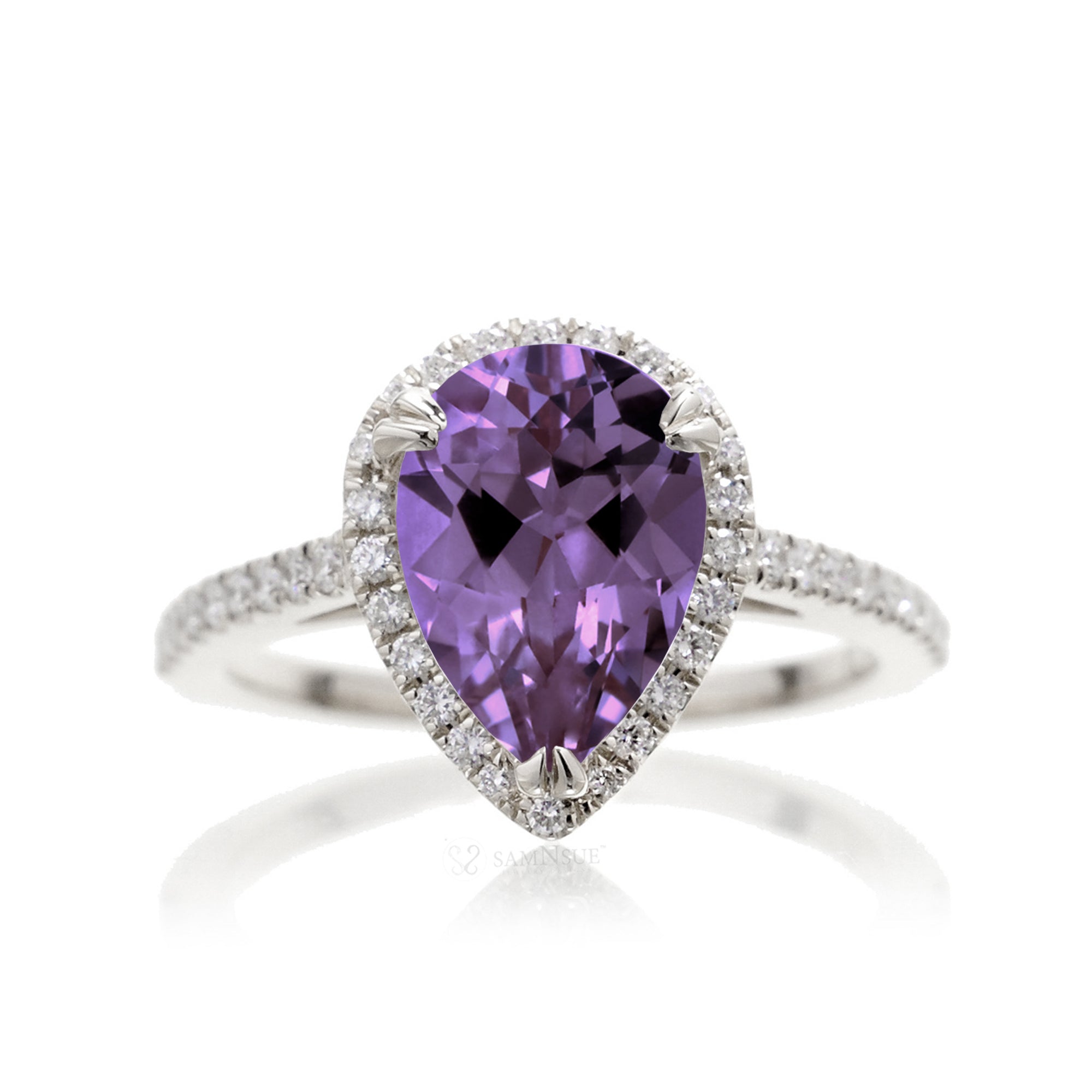 The Signature Pear Cut Purple Sapphire Ring (Amethyst)