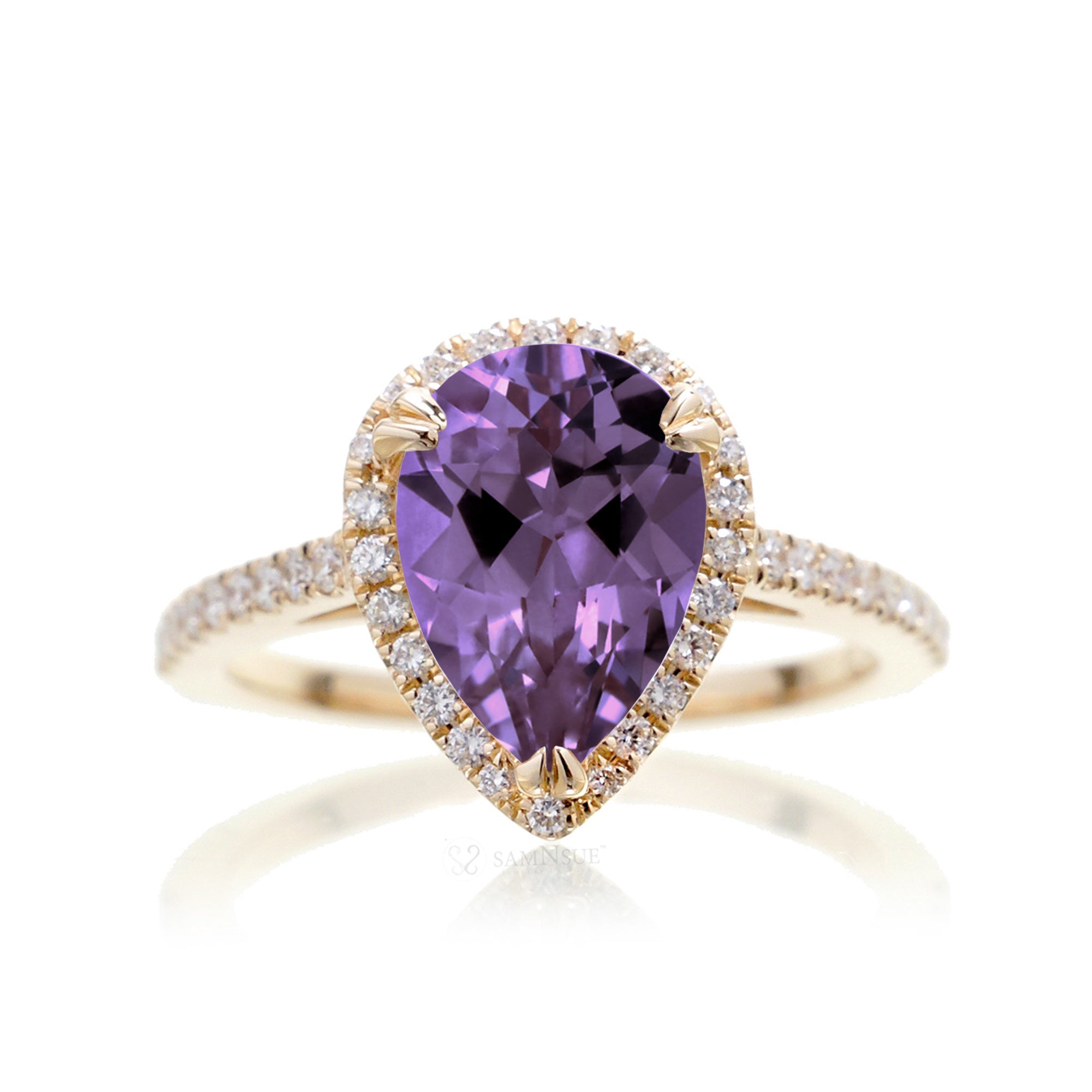 The Signature Pear Cut Purple Sapphire Ring (Amethyst)