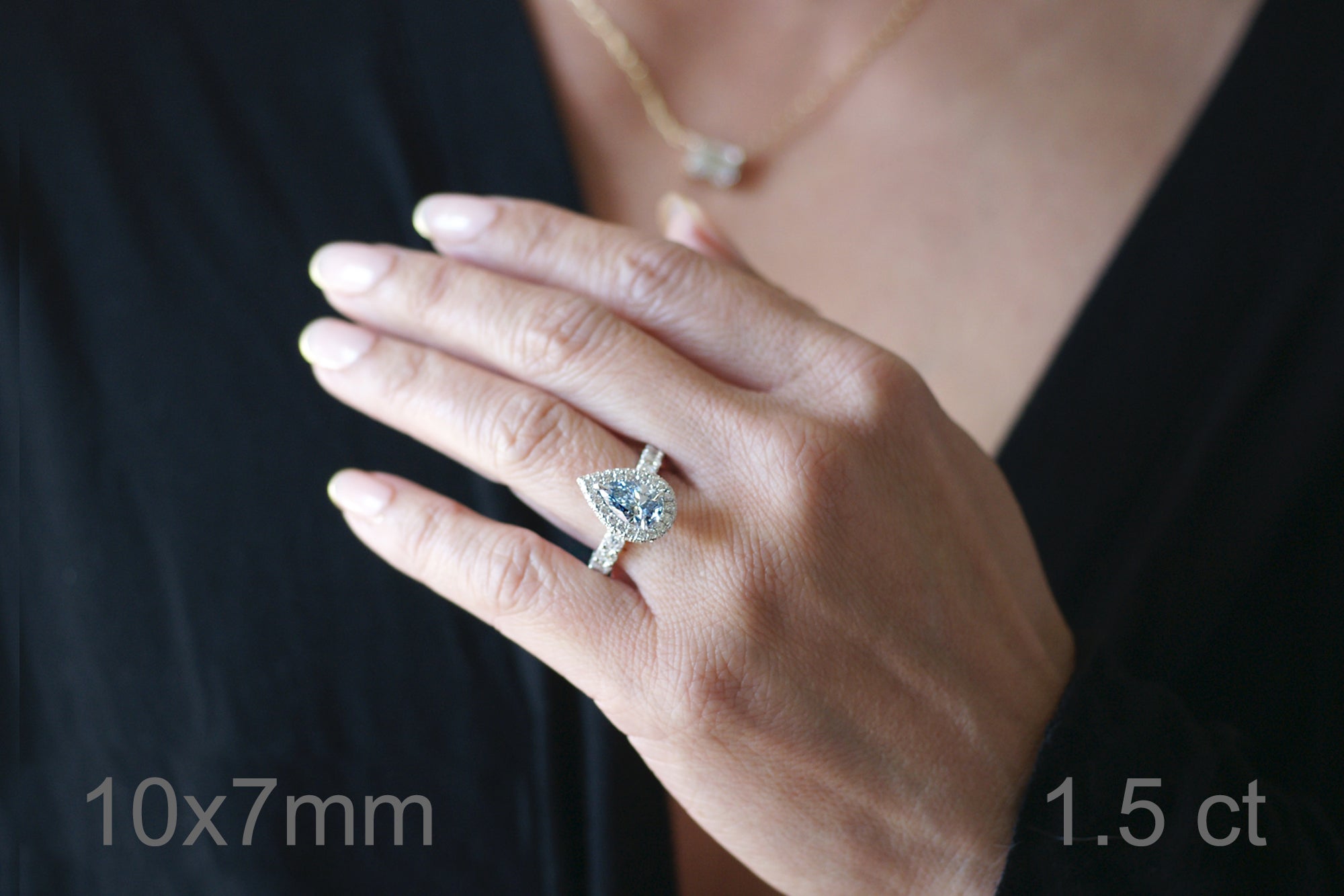 pear aquamarine ring diamond halo in white gold
