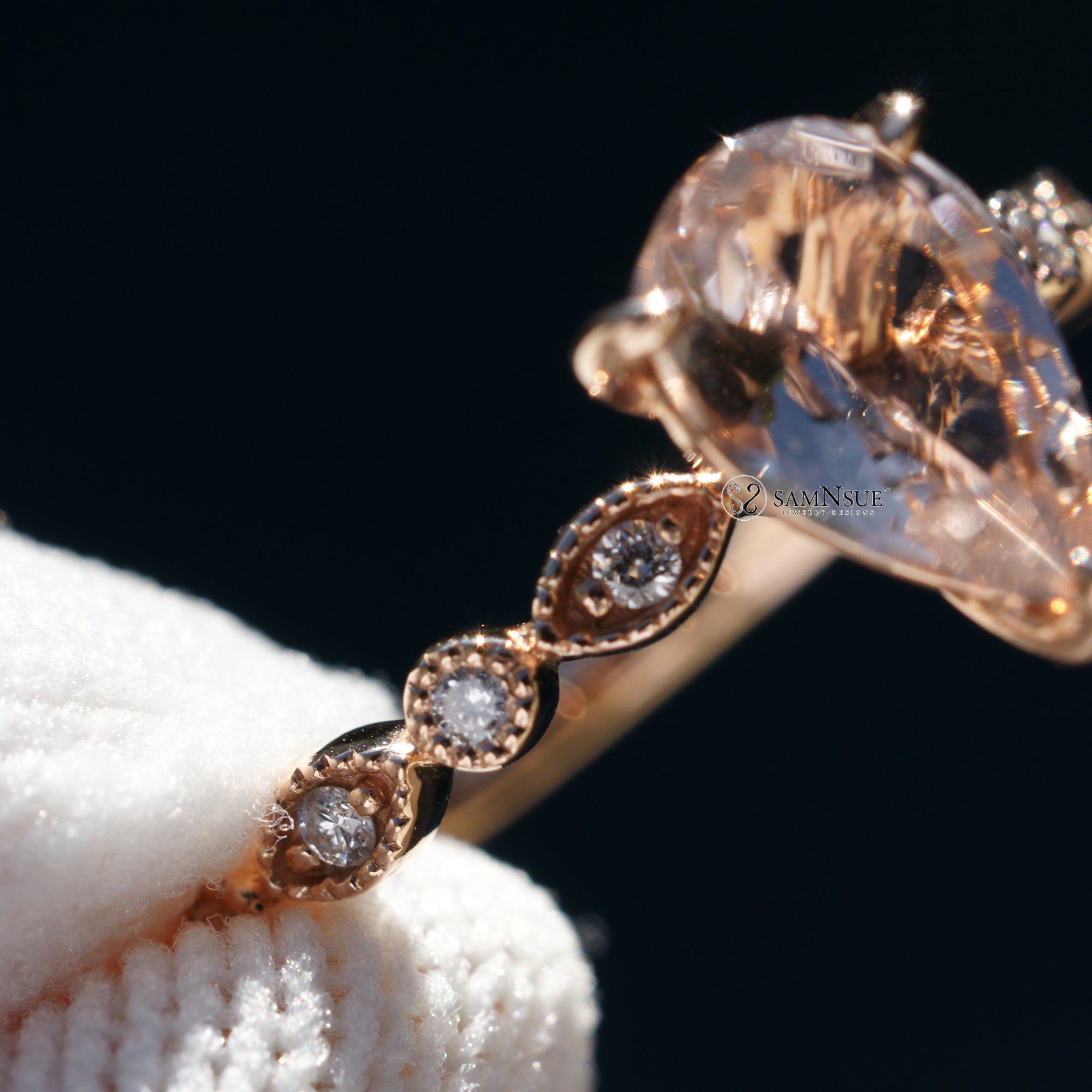 The Pear Cut Morganite Ivy Diamond Ring 14k Rose Gold (9x6mm)