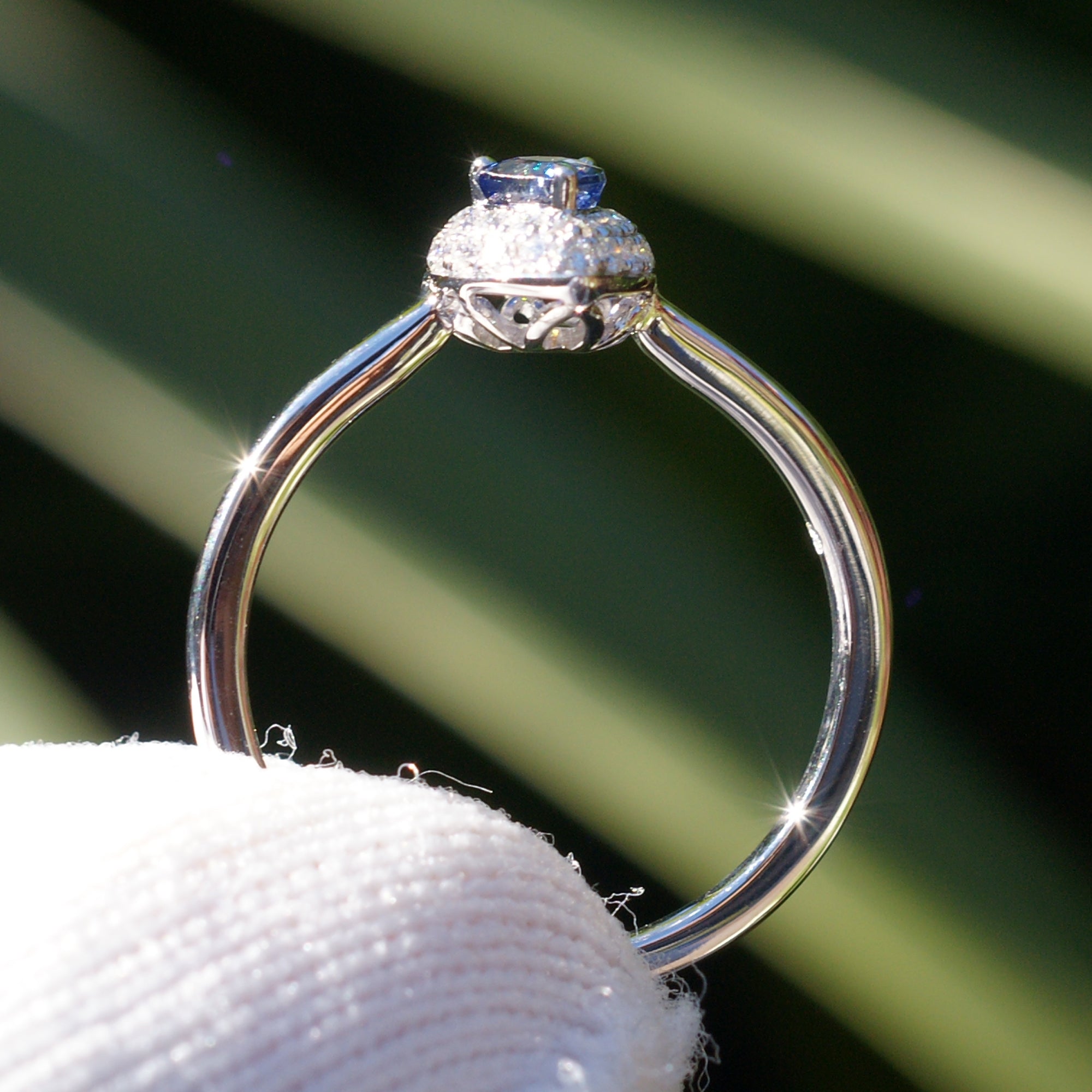The Ophelia Pear Sapphire Pave Halo Ring