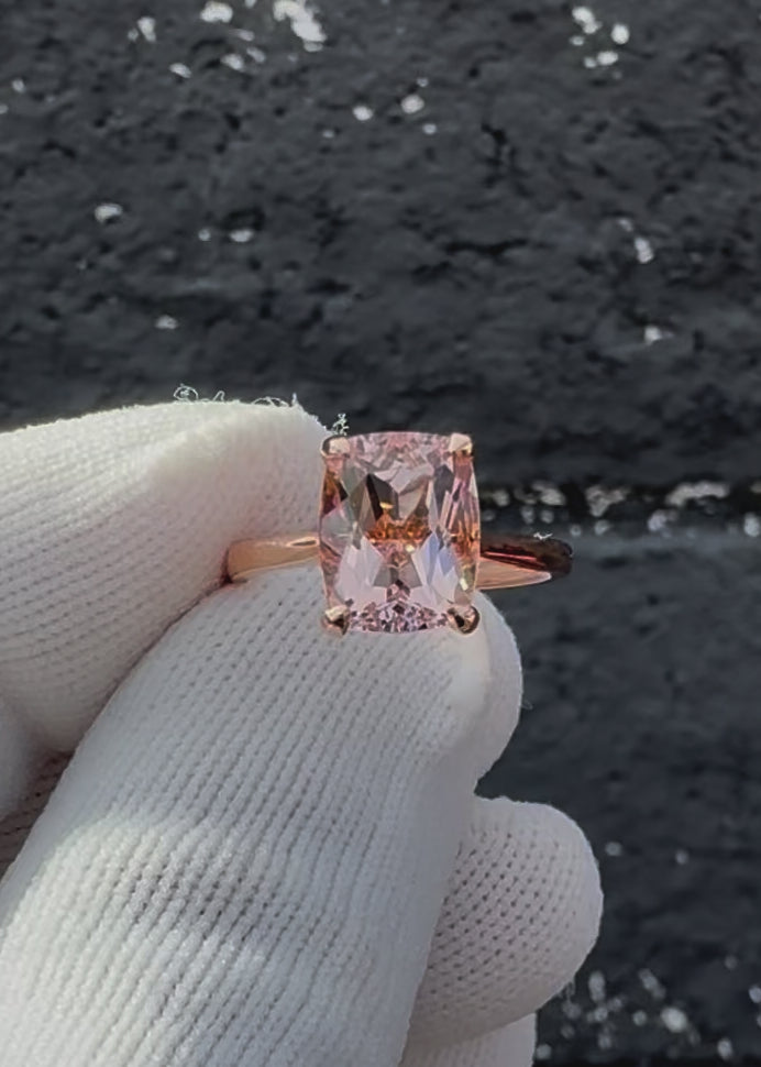 Pink Emerald Cut Morganite Engagement Ring