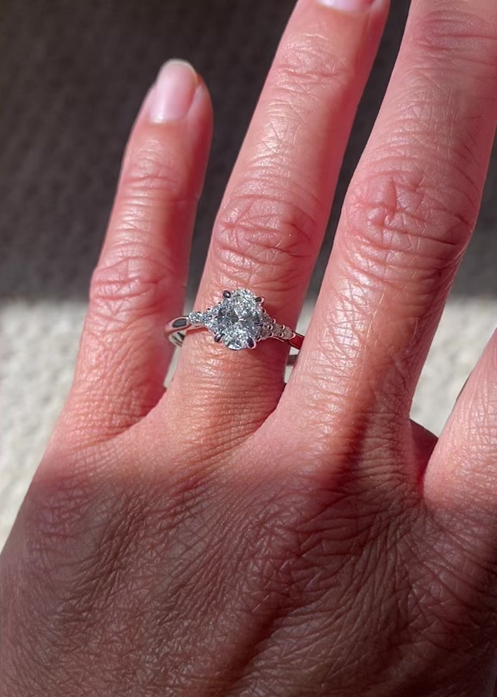 Oval Moissanite Engagement Ring in Rose Gold Vintage Halo Diamond Band | La  More Design